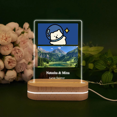 Custom 2 Photo With Quote Printed LED Table Lamp