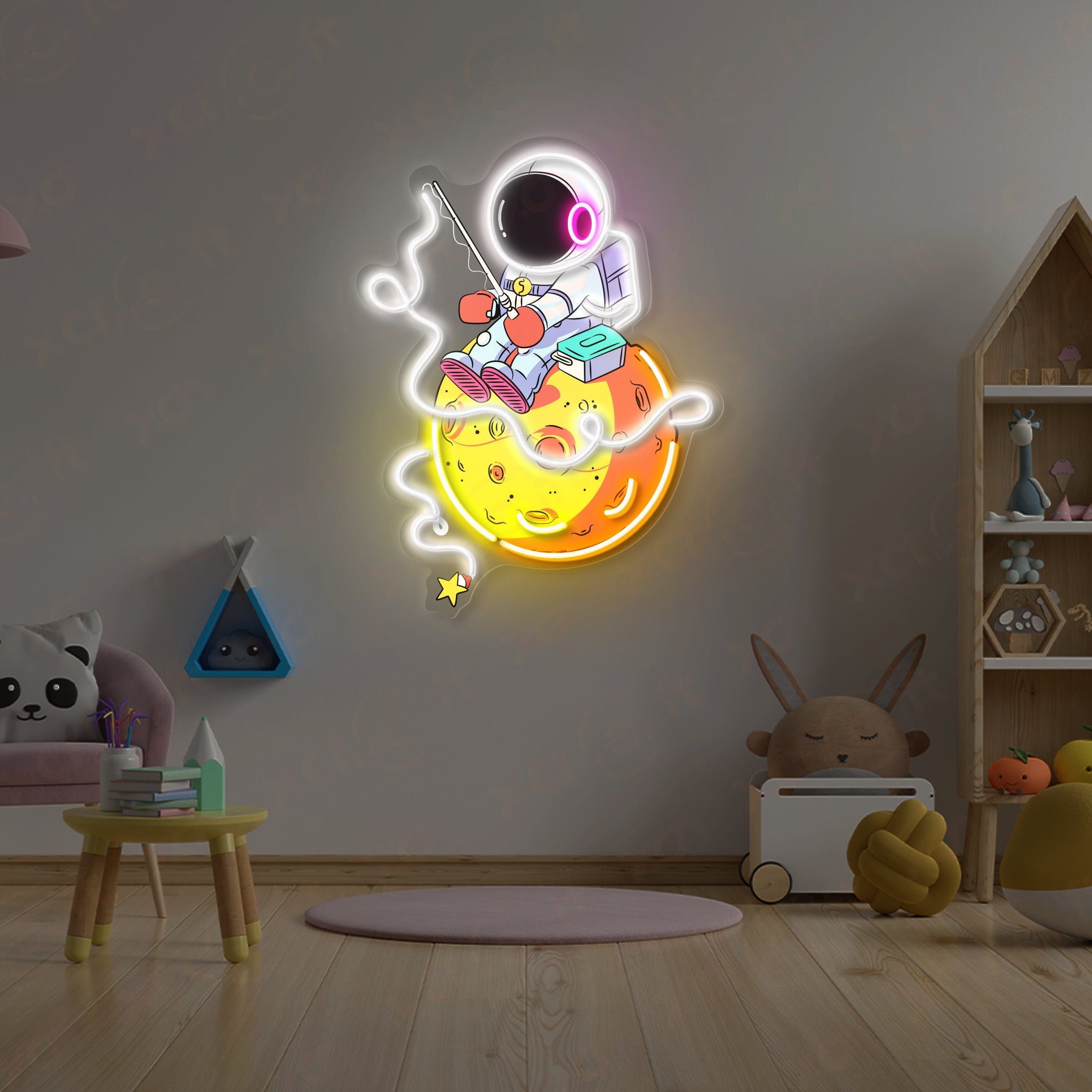 Fishing Astronaut Moonlit 12V LED Neon Sign For Kidroom Decoration - Bright for Large Spaces