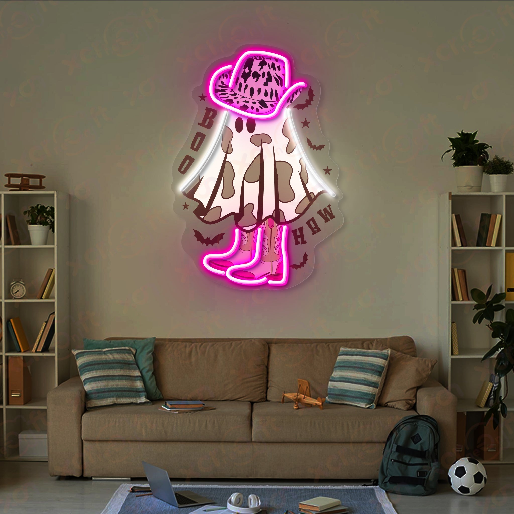 Preppy Boo Halloween 12V LED Neon Sign For Room Decor - Bright for Large Spaces