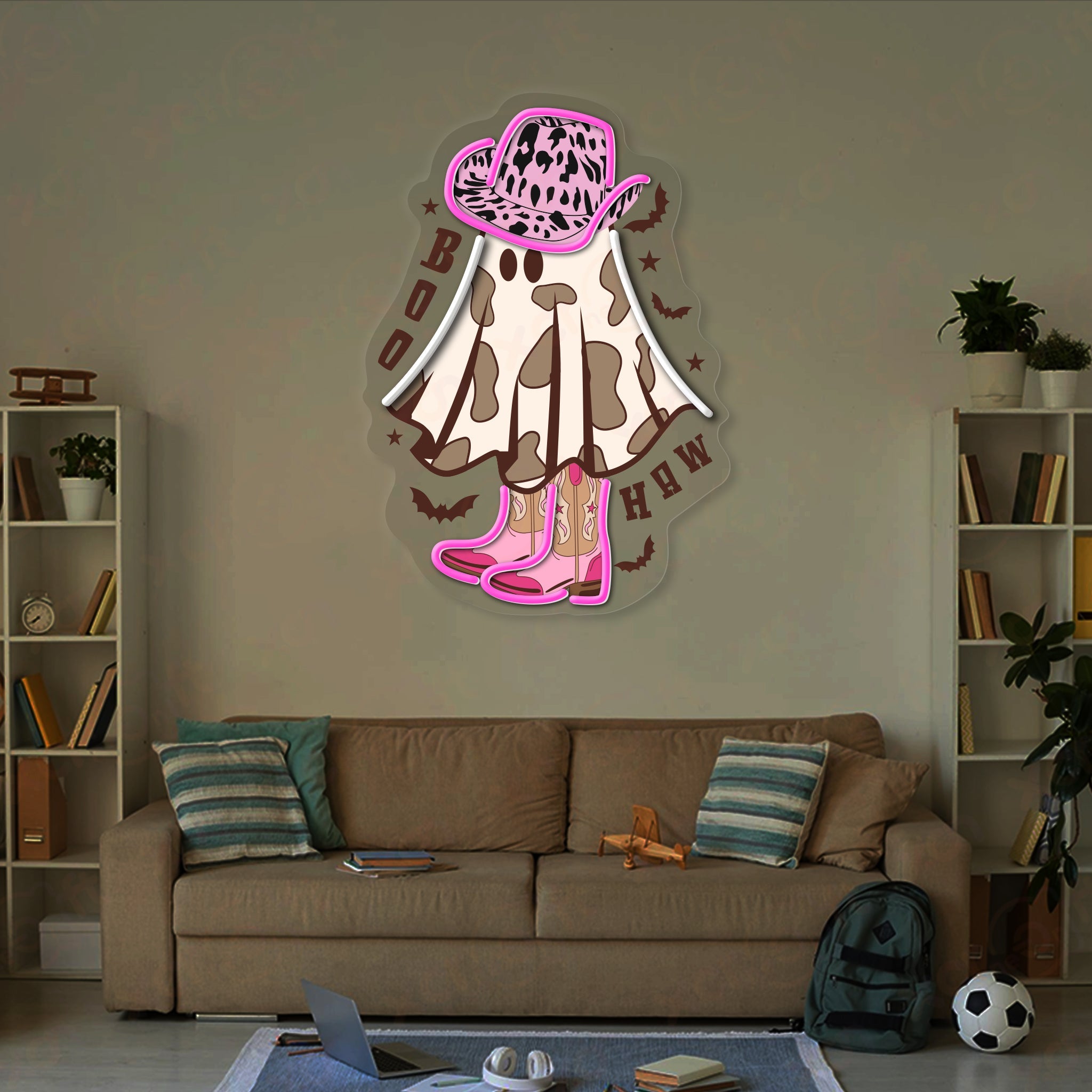 Preppy Boo Halloween 12V LED Neon Sign For Room Decor - Bright for Large Spaces