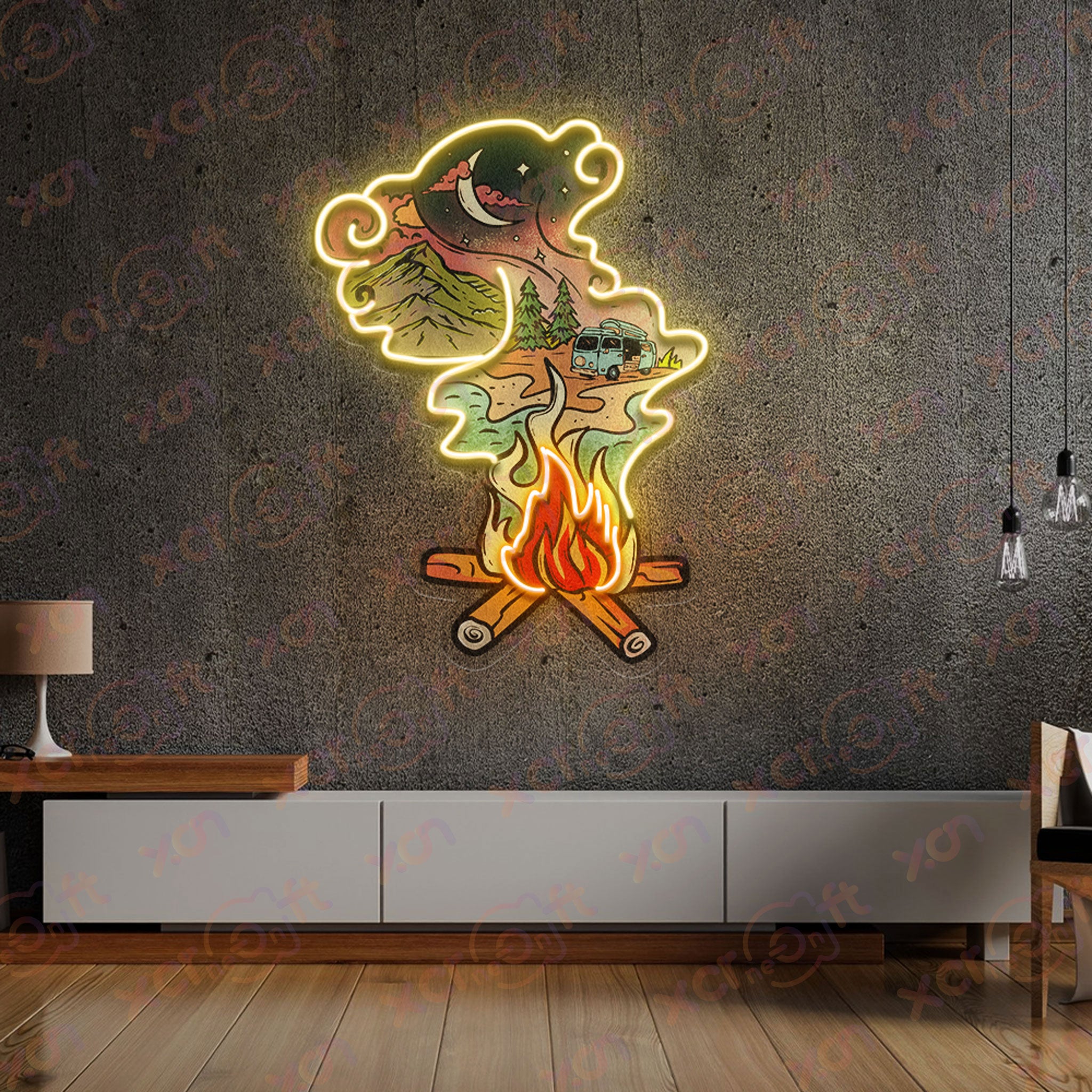 Camping Fire Man Cave LED Neon Sign