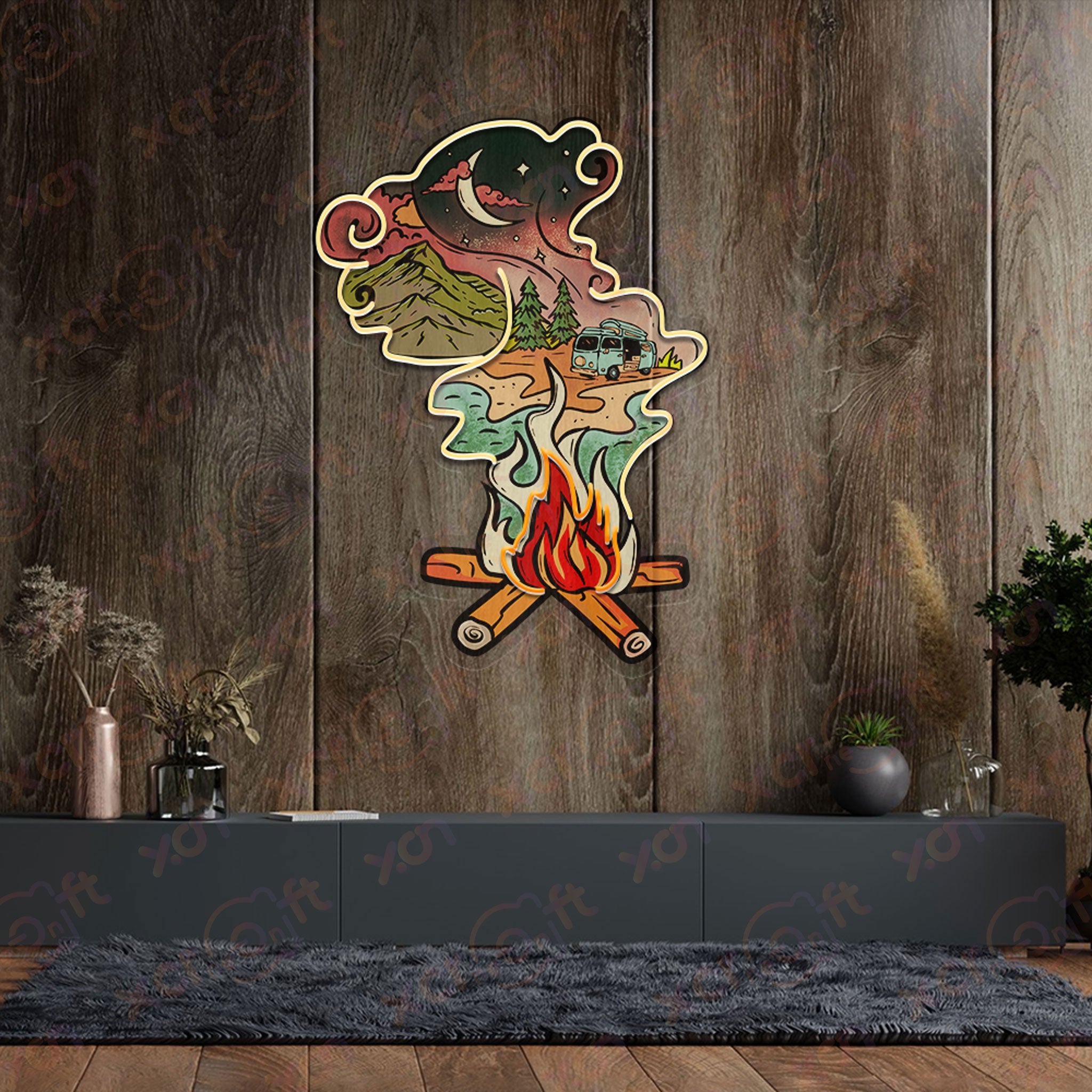 Camping Fire Man Cave LED Neon Sign