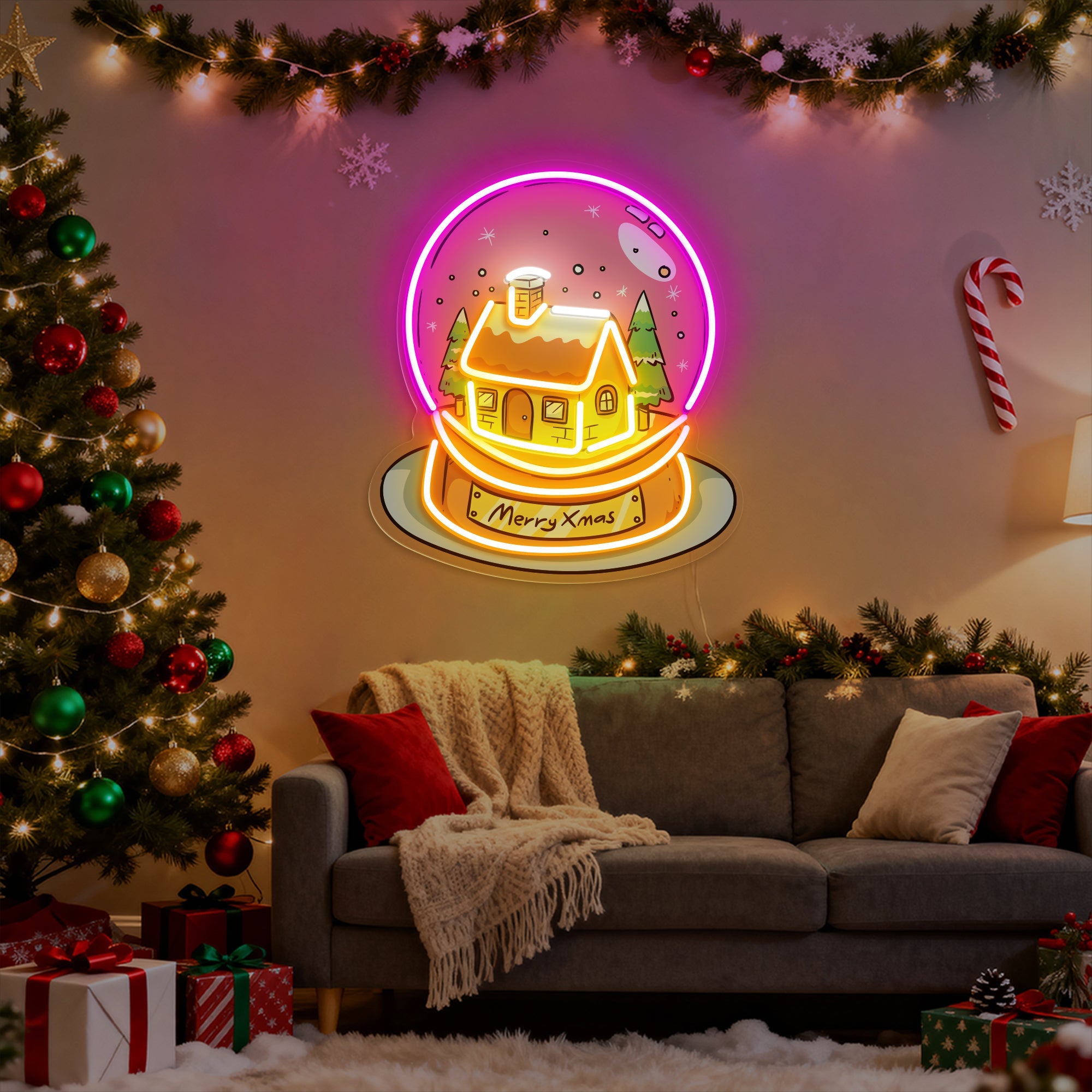 Merry Christmas Snowball Modern LED Sign
