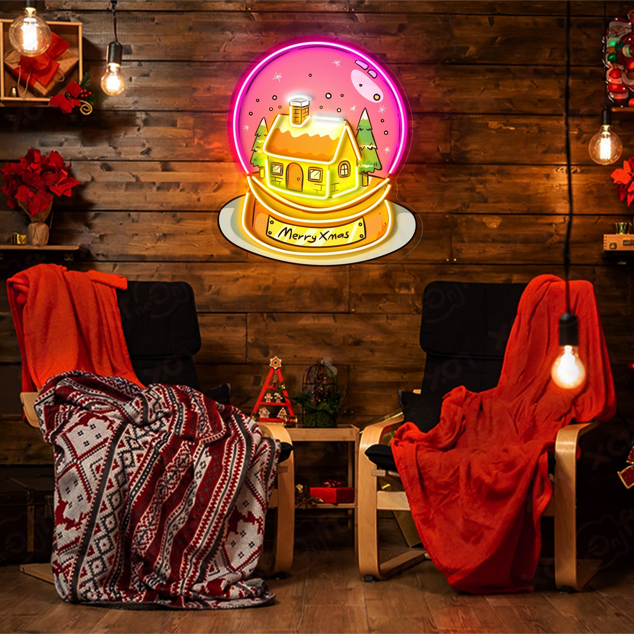 Merry Christmas Snowball Modern LED Sign