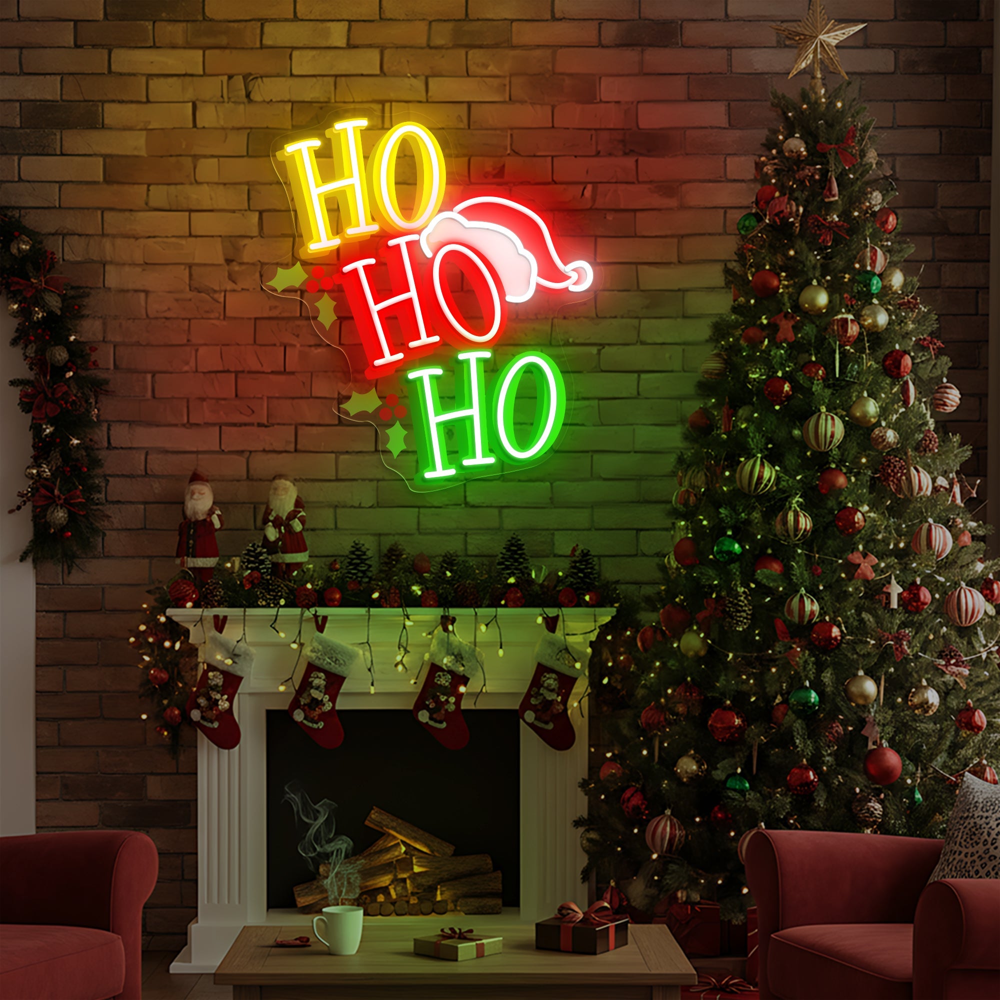 HOHOHO Santa Hat Christmas LED Sign