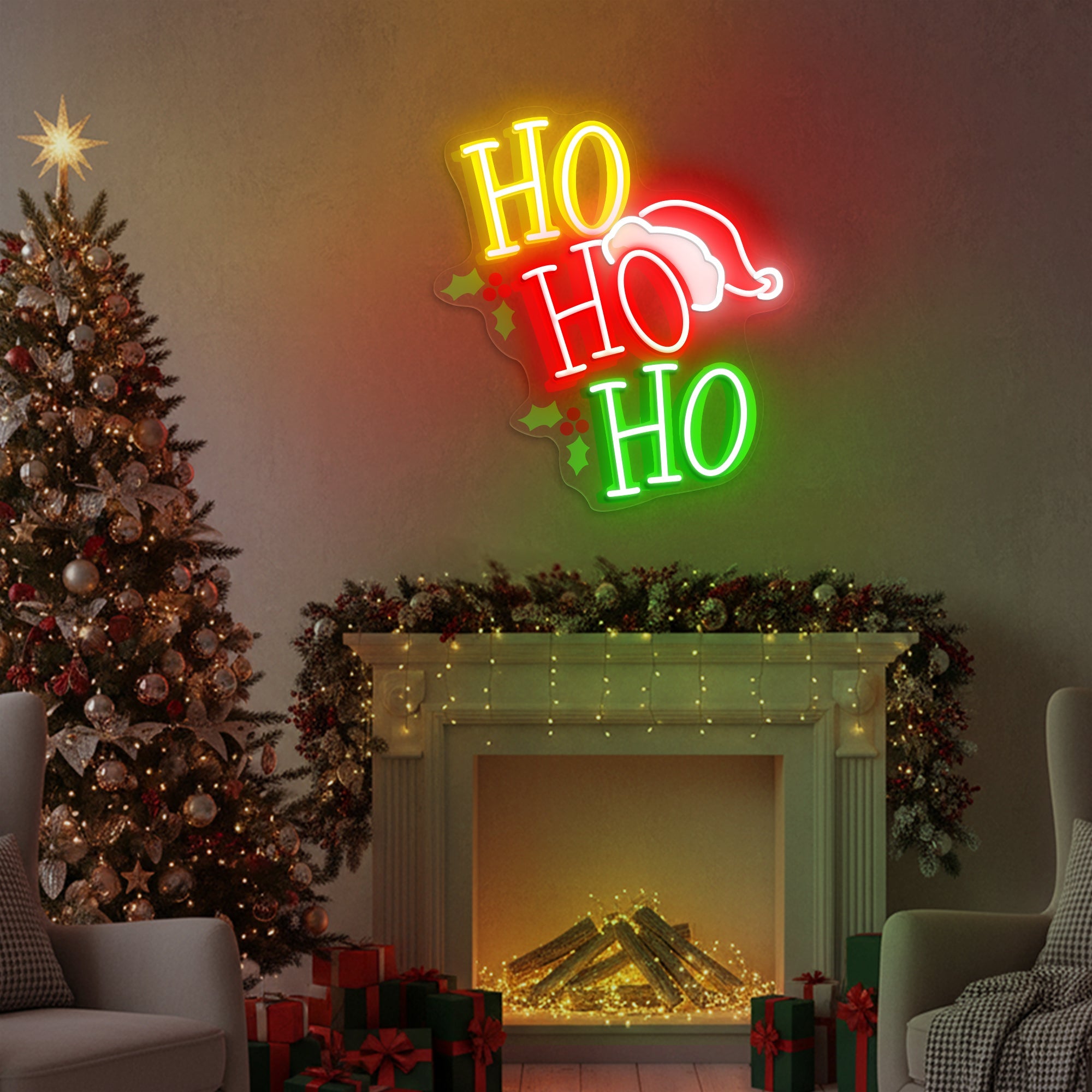 HOHOHO Santa Hat Christmas LED Sign
