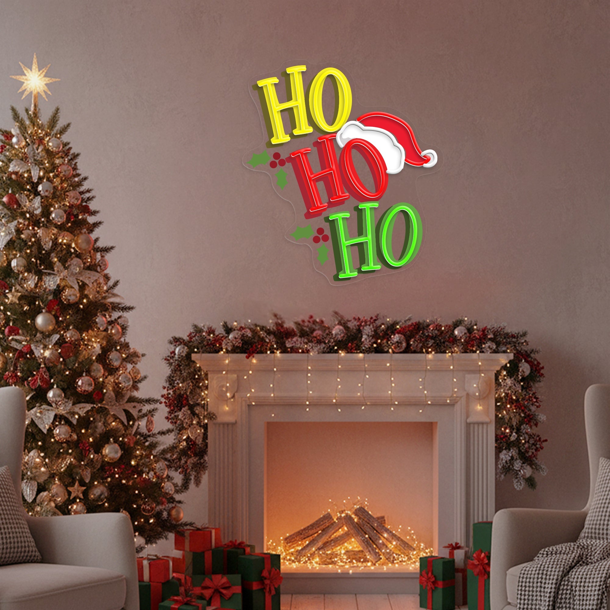 HOHOHO Santa Hat Christmas LED Sign