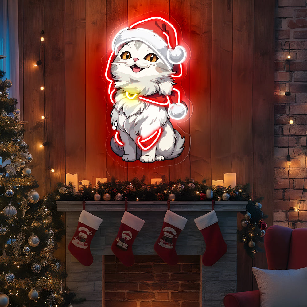 Meow Christmas Neon Sign UV Printed Wall Decor