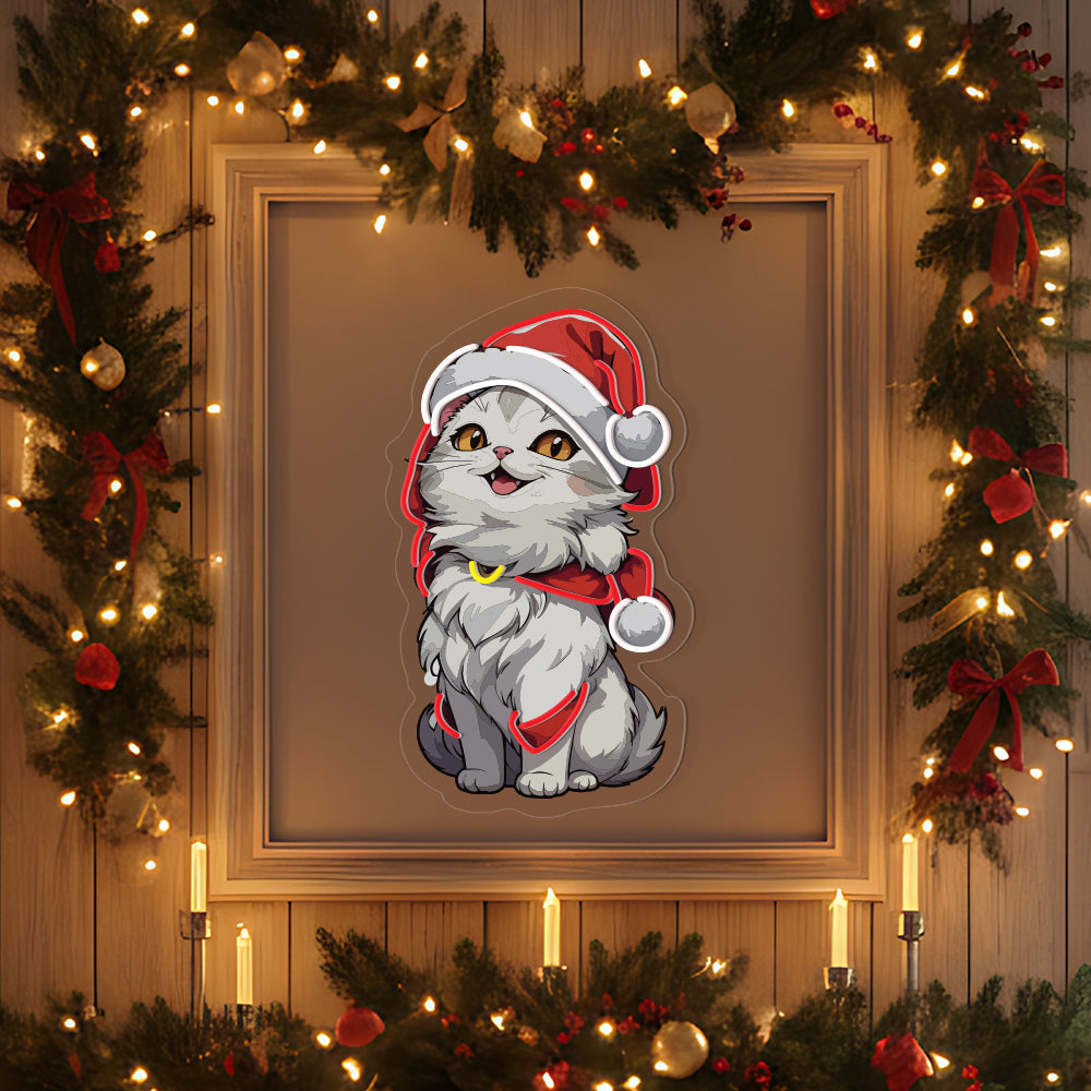 Meow Christmas Neon Sign UV Printed Wall Decor