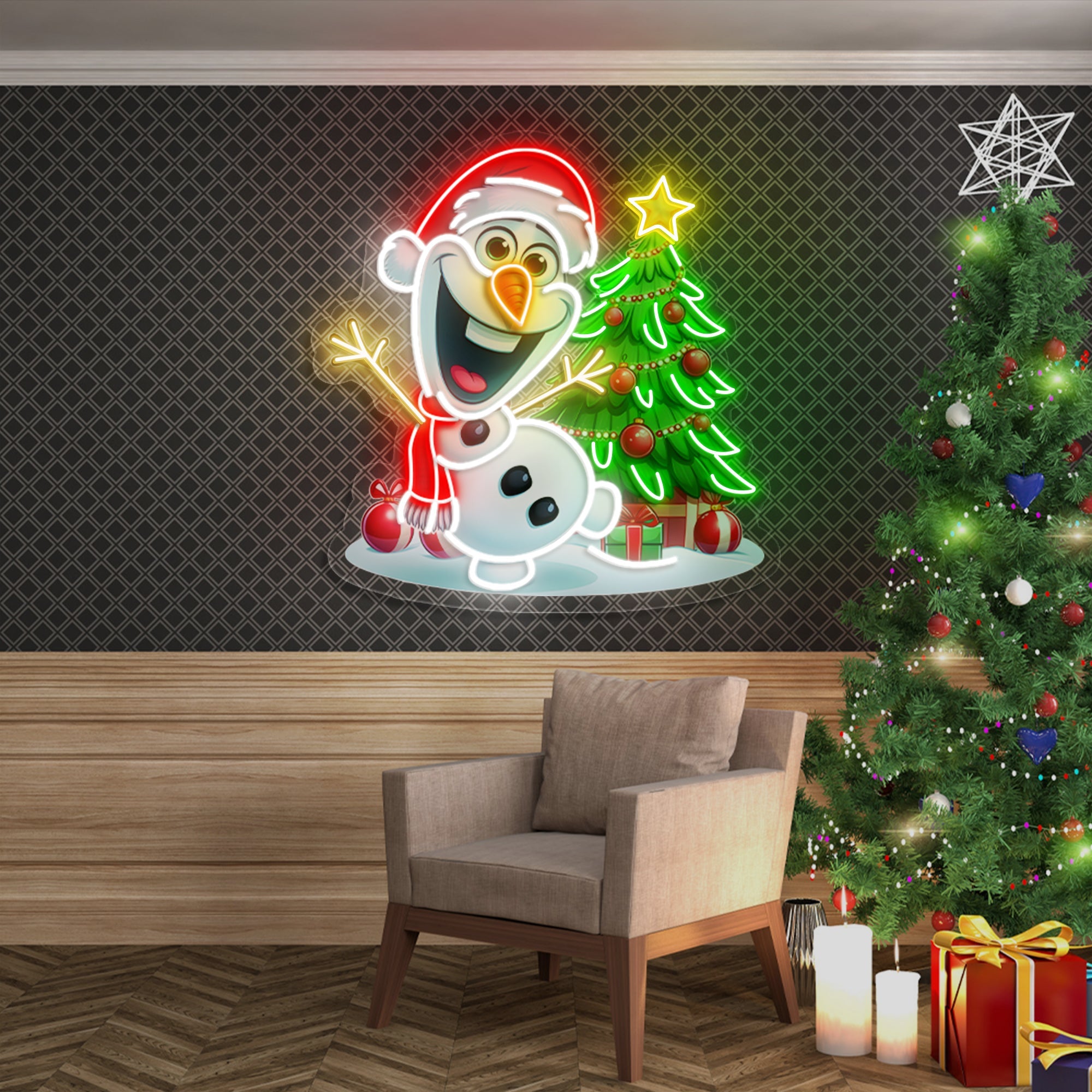 Cute Olaf Neon Sign Winter Holiday Decor