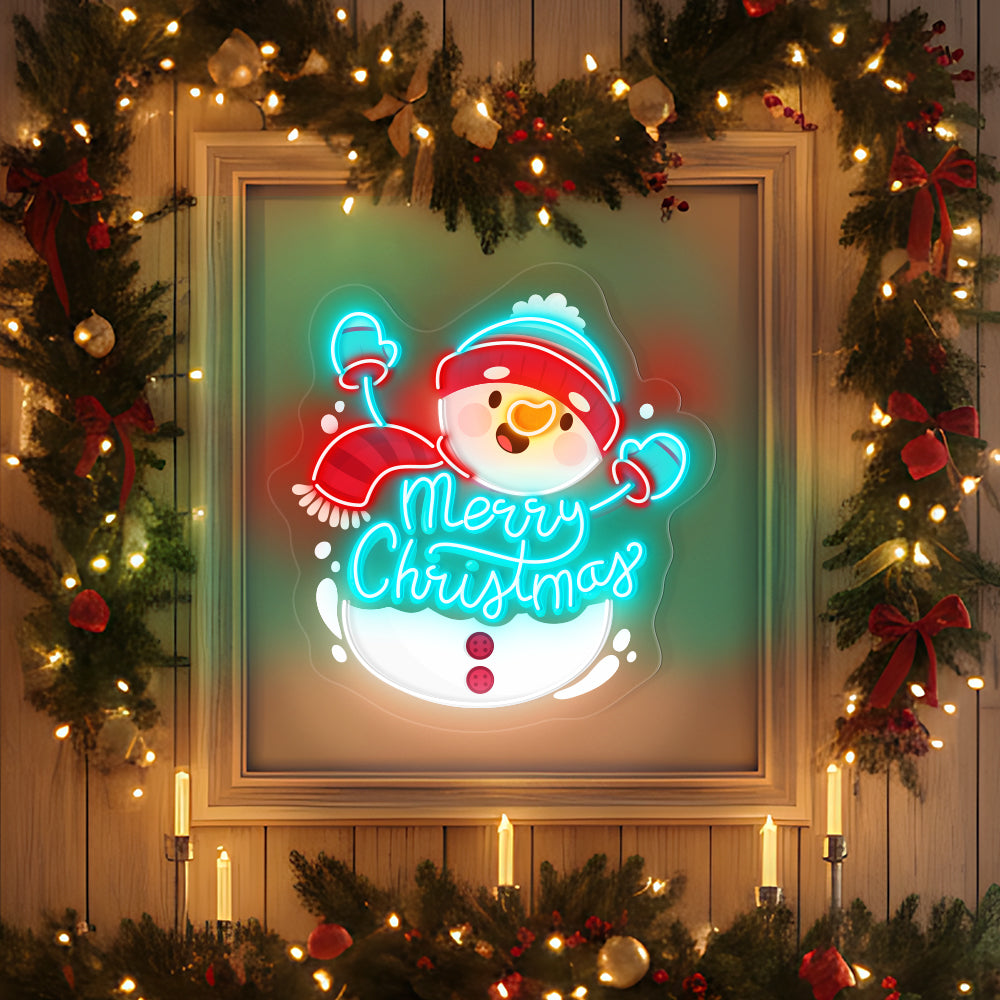 Snowman Merry Christmas Neon Sign
