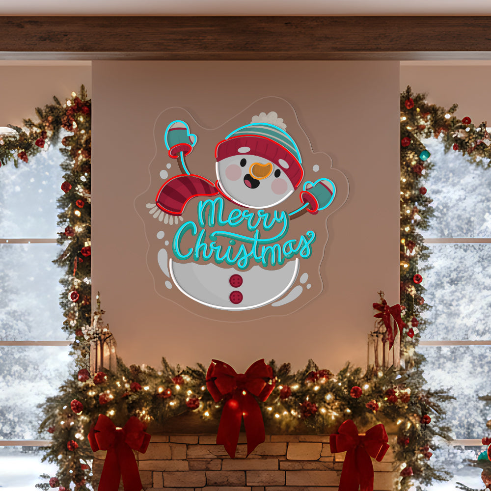 Snowman Merry Christmas Neon Sign