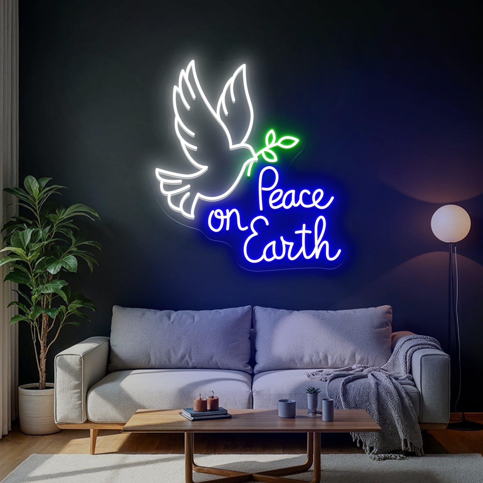 Peace On Earth with Pigeon Neon Sign