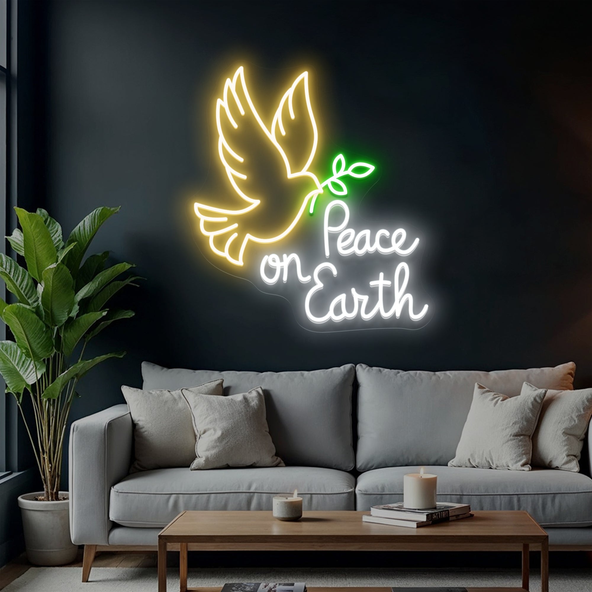 Peace On Earth with Pigeon Neon Sign