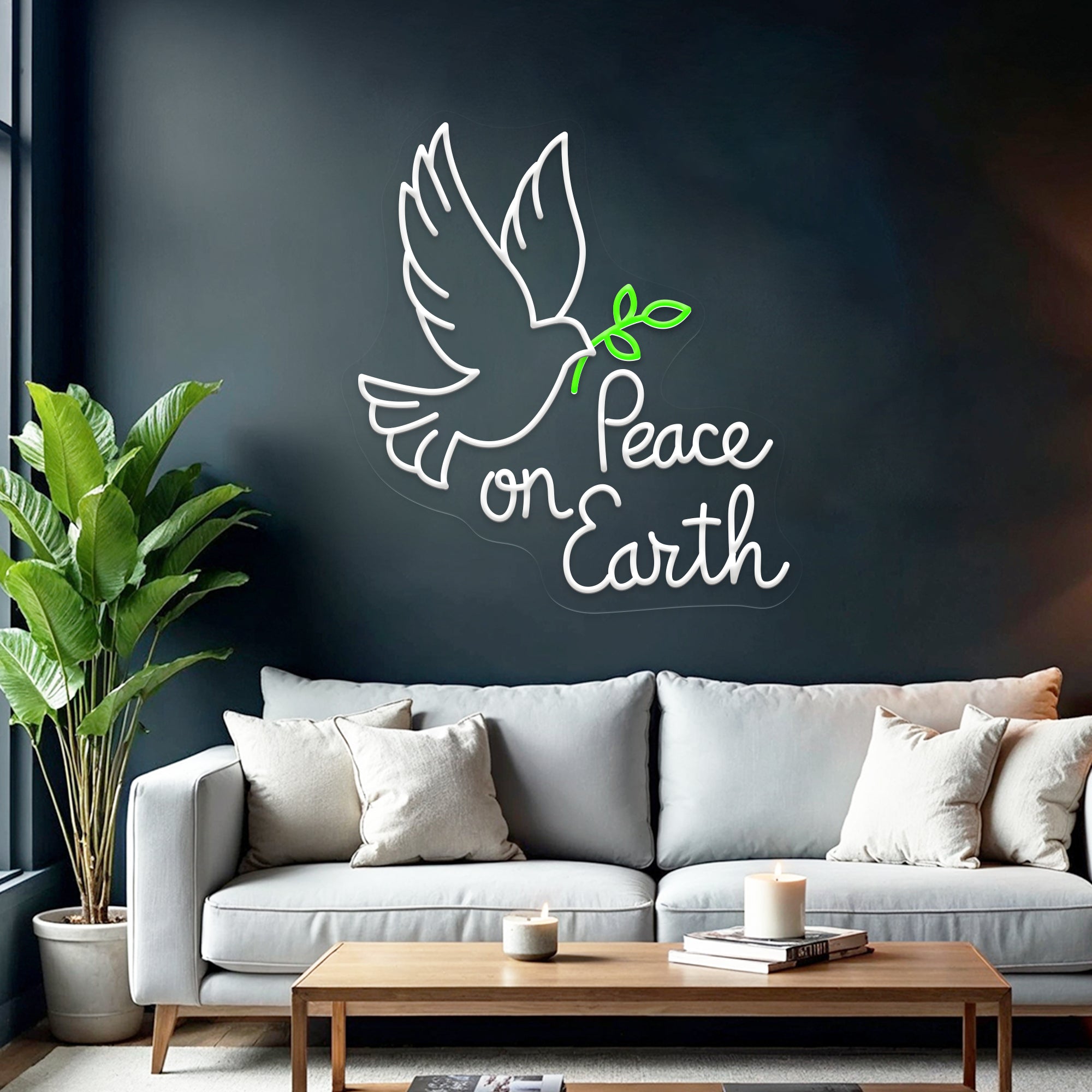 Peace On Earth with Pigeon Neon Sign
