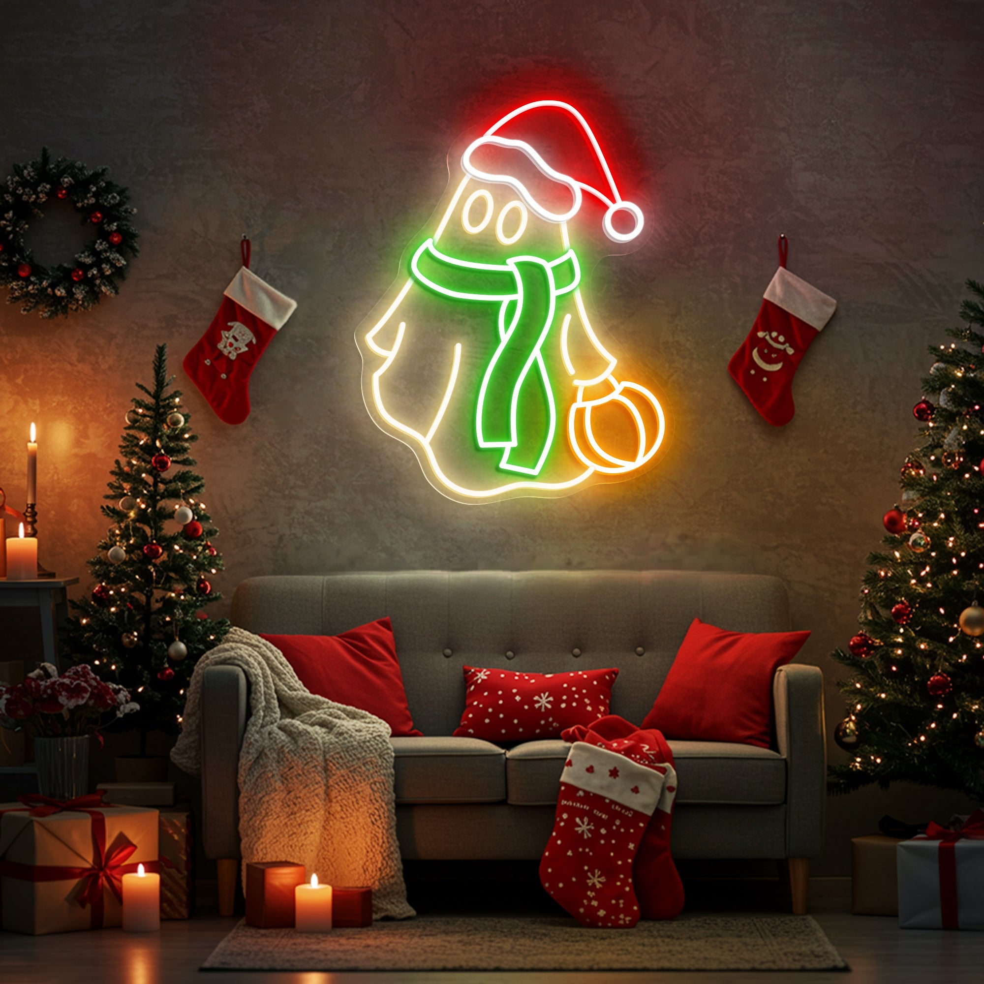 Christmas Ghost with Pumpkin Neon Sign