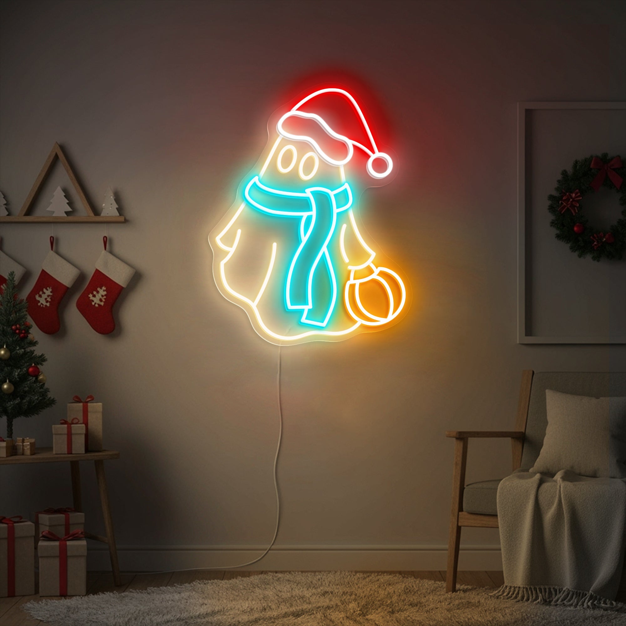 Christmas Ghost with Pumpkin Neon Sign