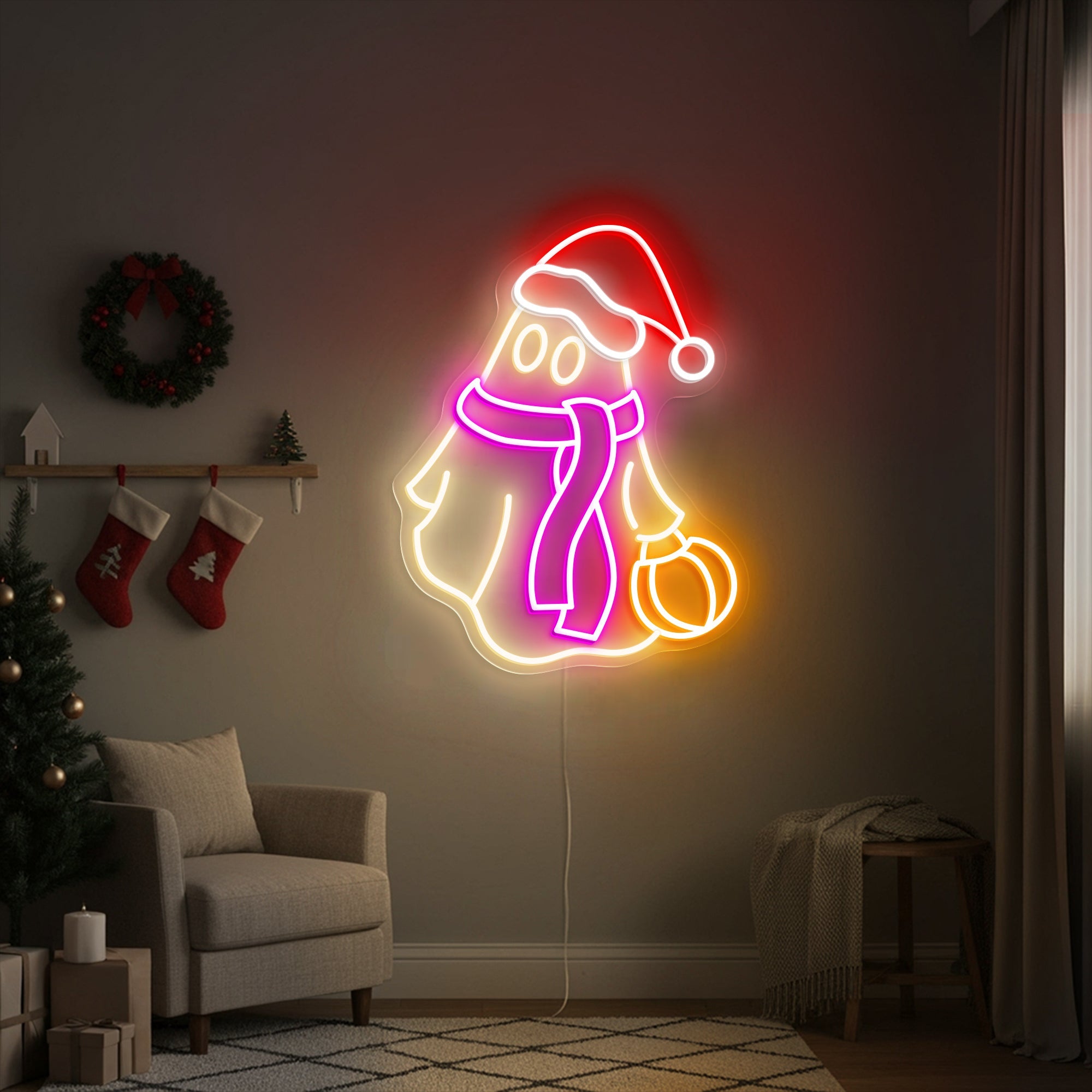 Christmas Ghost with Pumpkin Neon Sign
