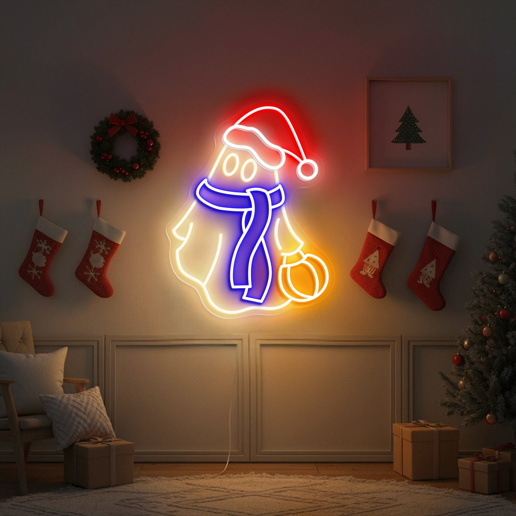 Christmas Ghost with Pumpkin Neon Sign