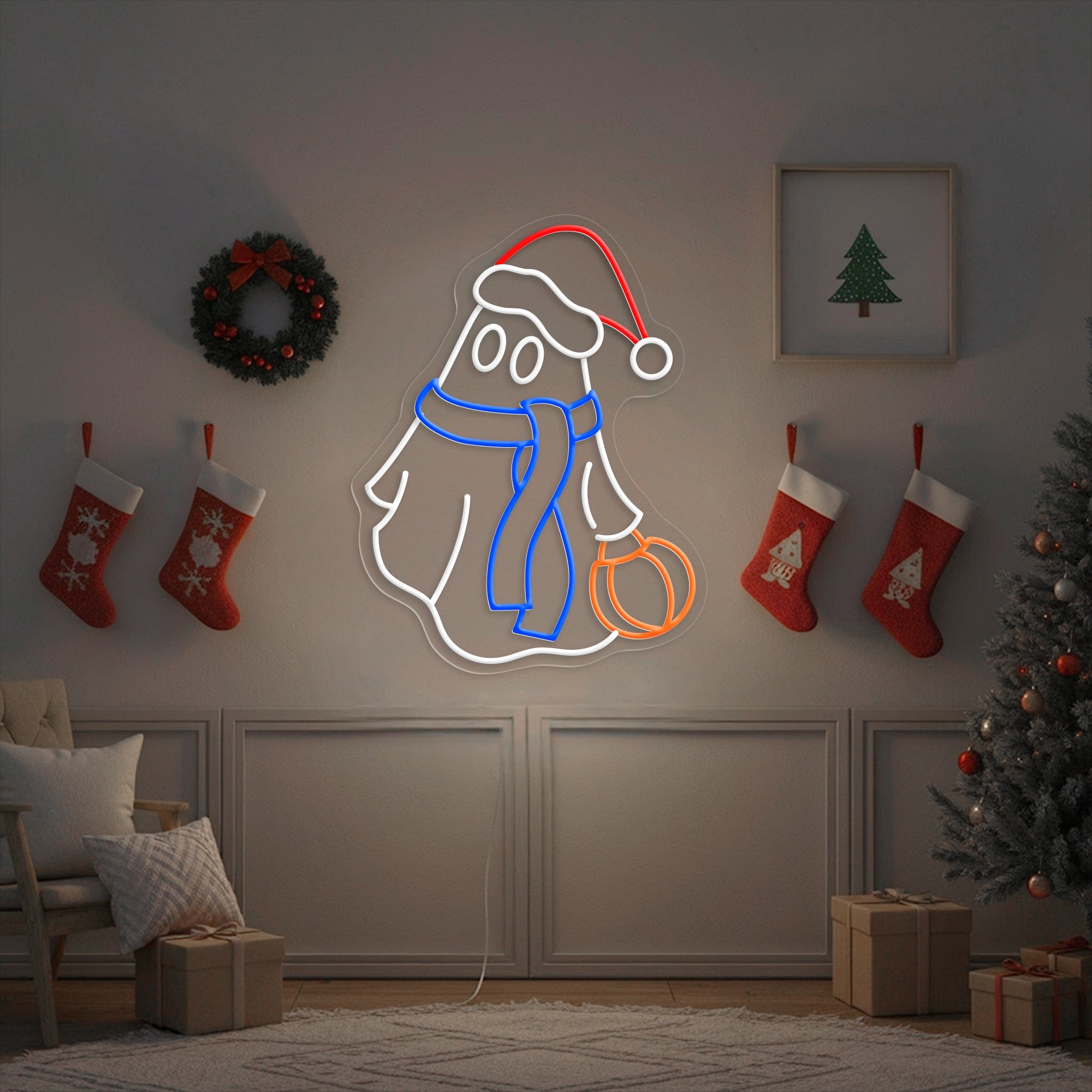 Christmas Ghost with Pumpkin Neon Sign