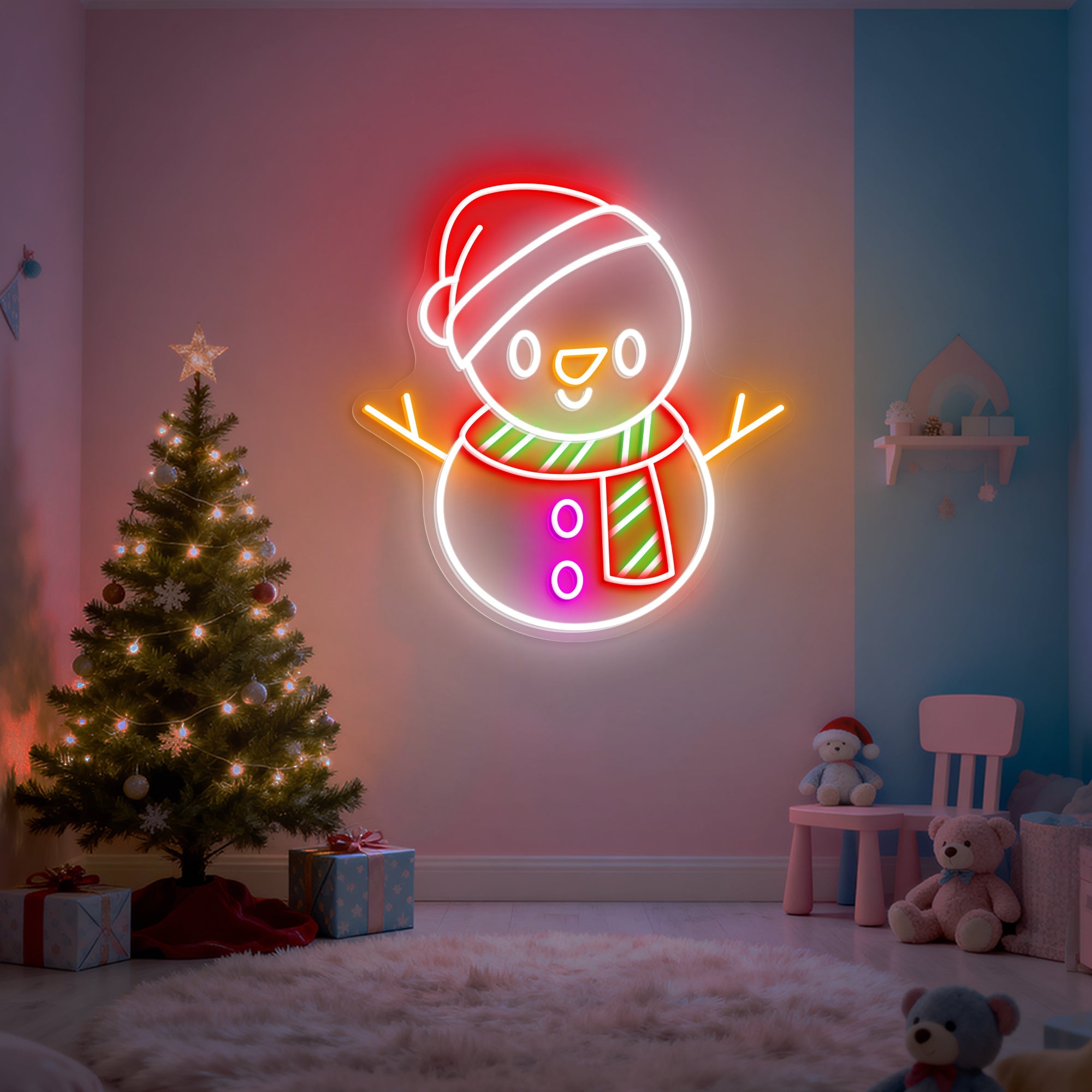 Cute Snowman Neon Sign – Christmas LED Wall Light for Holiday & Kids Room Decor