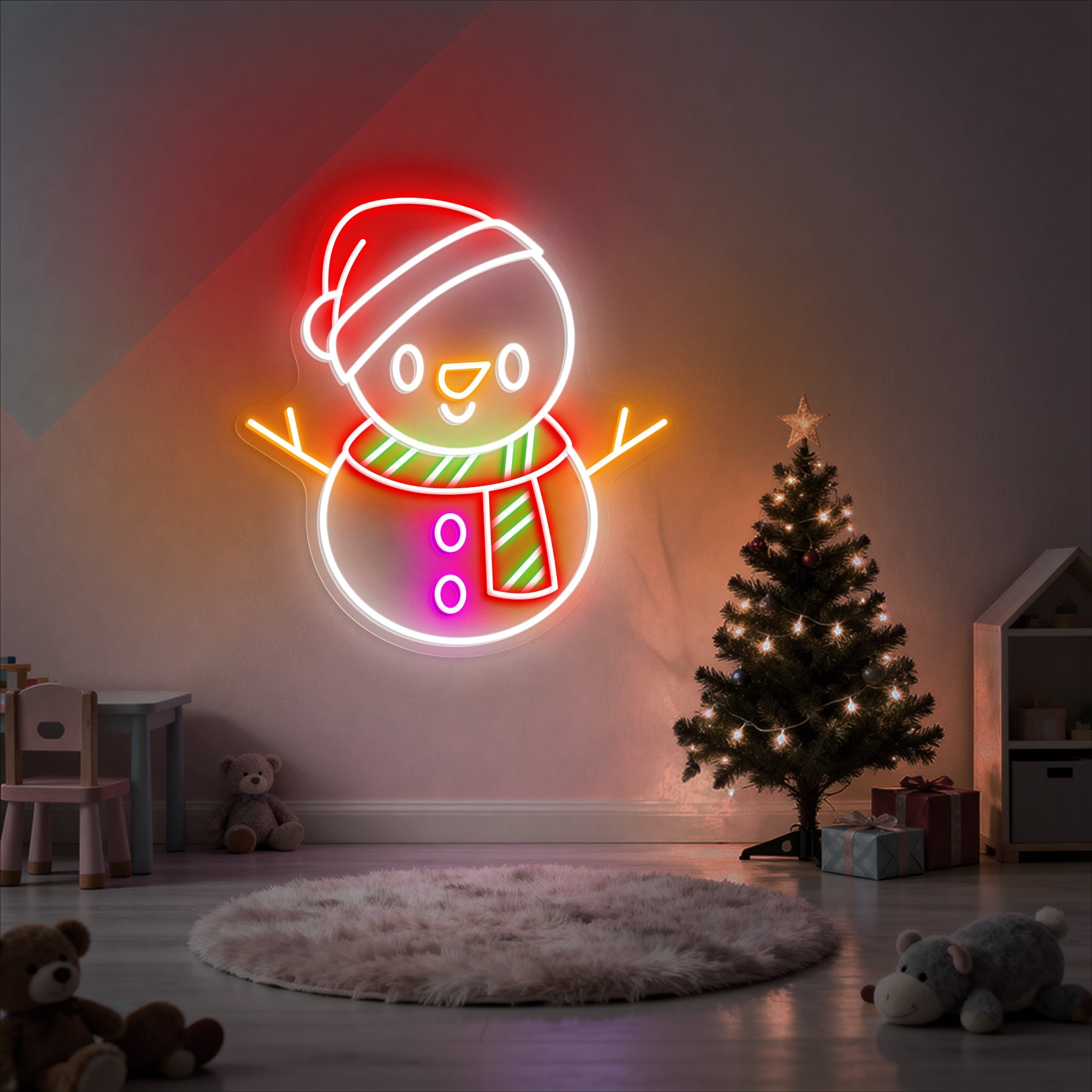 Cute Snowman Neon Sign – Christmas LED Wall Light for Holiday & Kids Room Decor