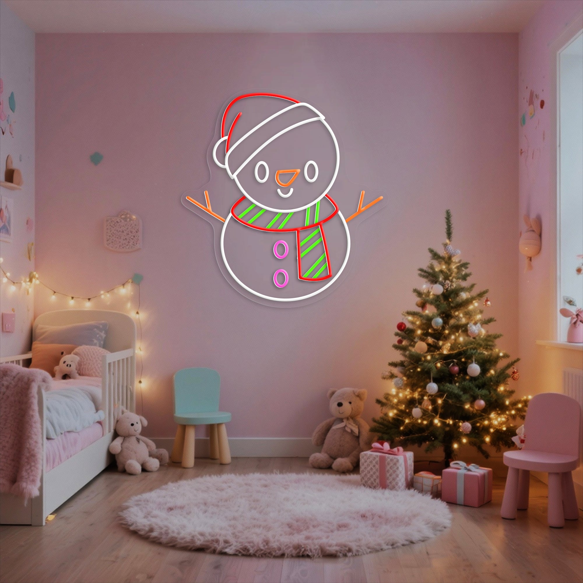 Cute Snowman Neon Sign – Christmas LED Wall Light for Holiday & Kids Room Decor