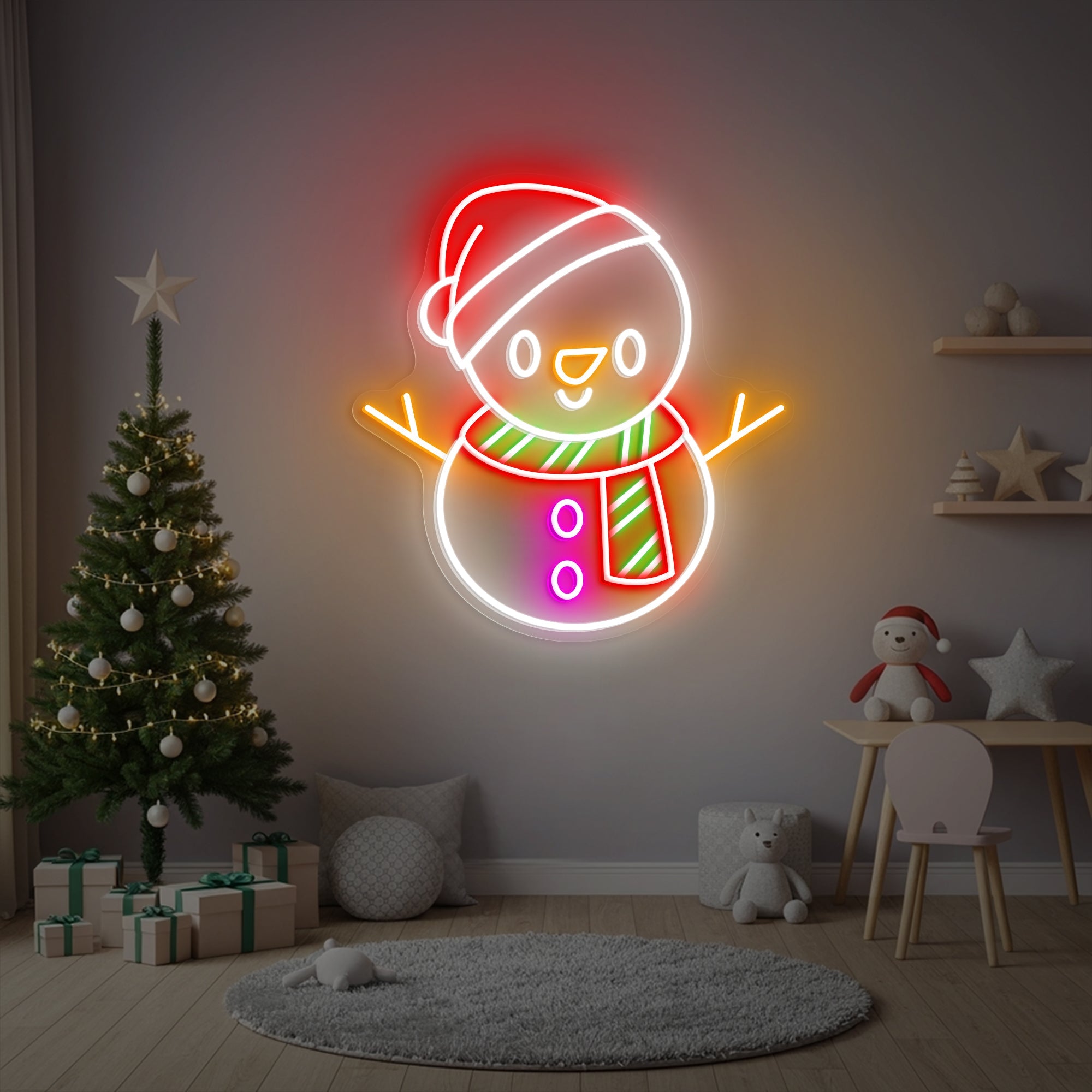Cute Snowman Neon Sign – Christmas LED Wall Light for Holiday & Kids Room Decor