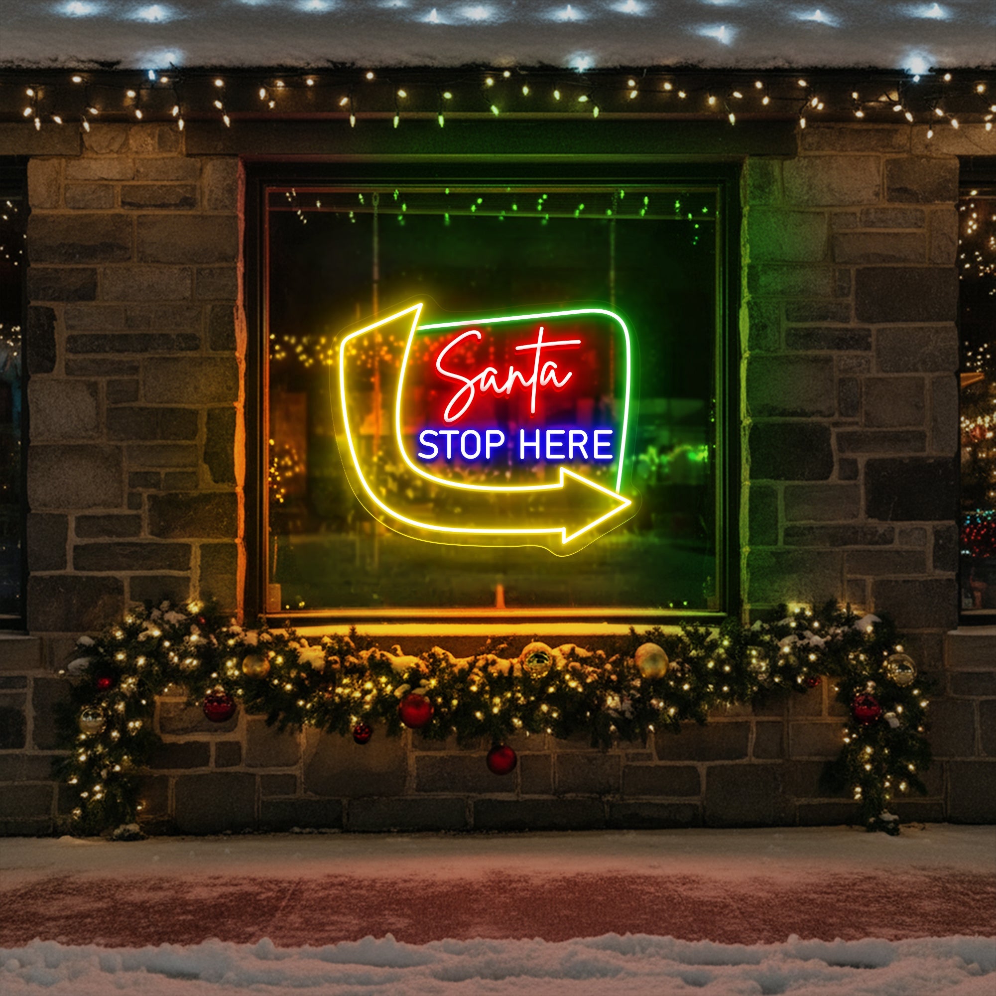 Santa Stop Here Neon Sign – Christmas LED Light for Holiday Home & Kids Room Décor