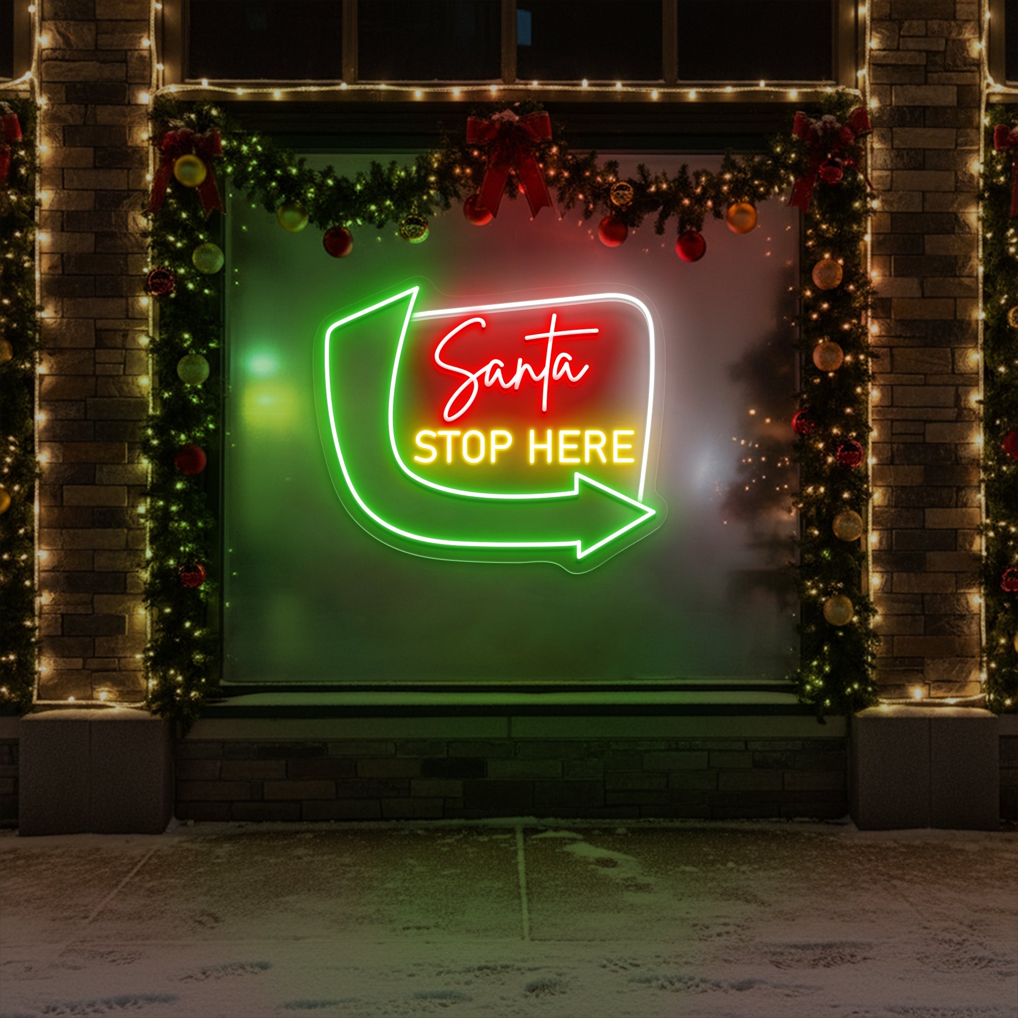Santa Stop Here Neon Sign – Christmas LED Light for Holiday Home & Kids Room Décor
