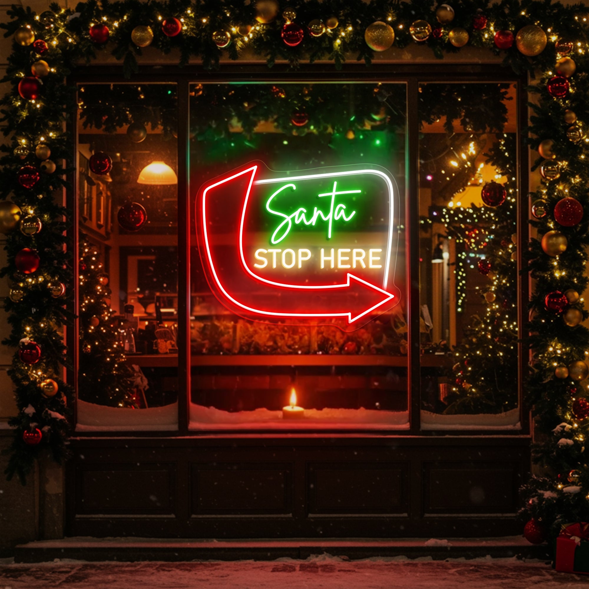 Santa Stop Here Neon Sign – Christmas LED Light for Holiday Home & Kids Room Décor