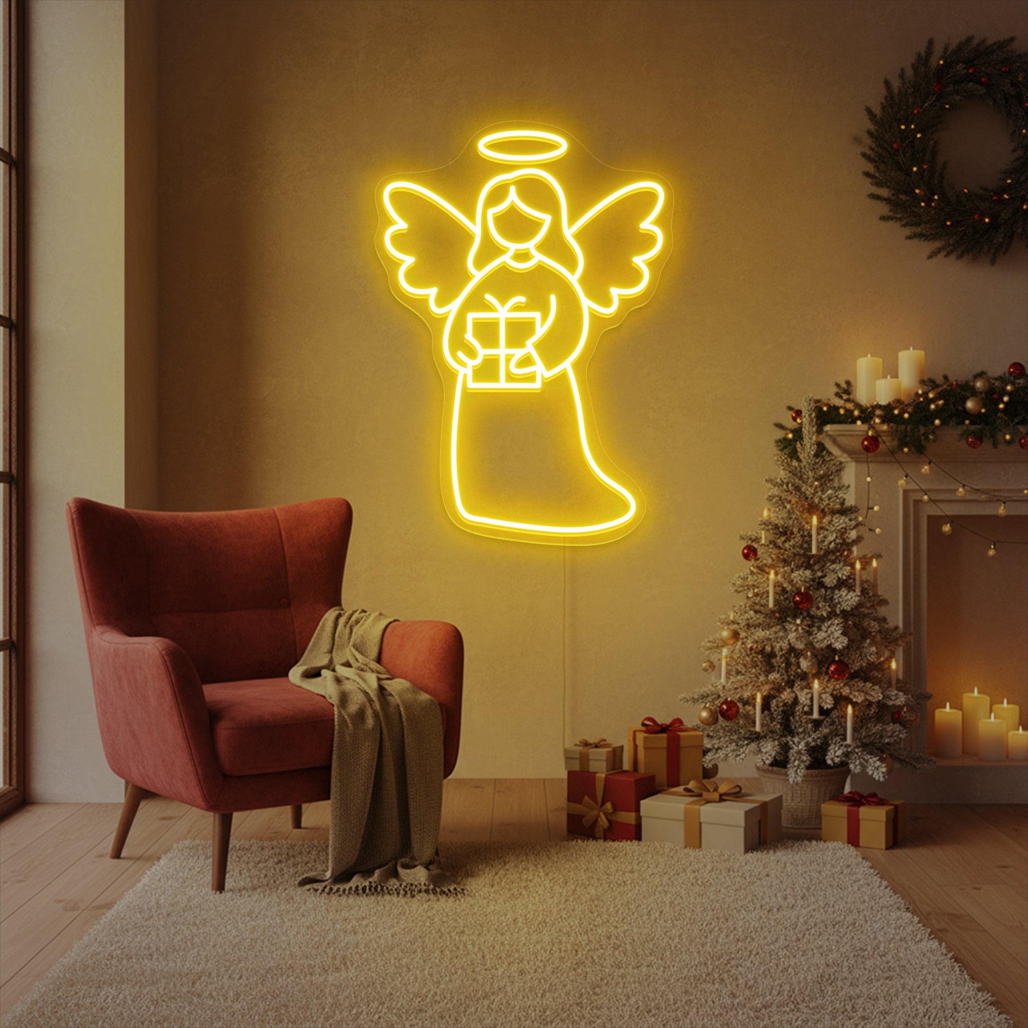 Christmas Angel Neon Sign – Holy LED Wall Light for Nativity & Holiday Home Décor