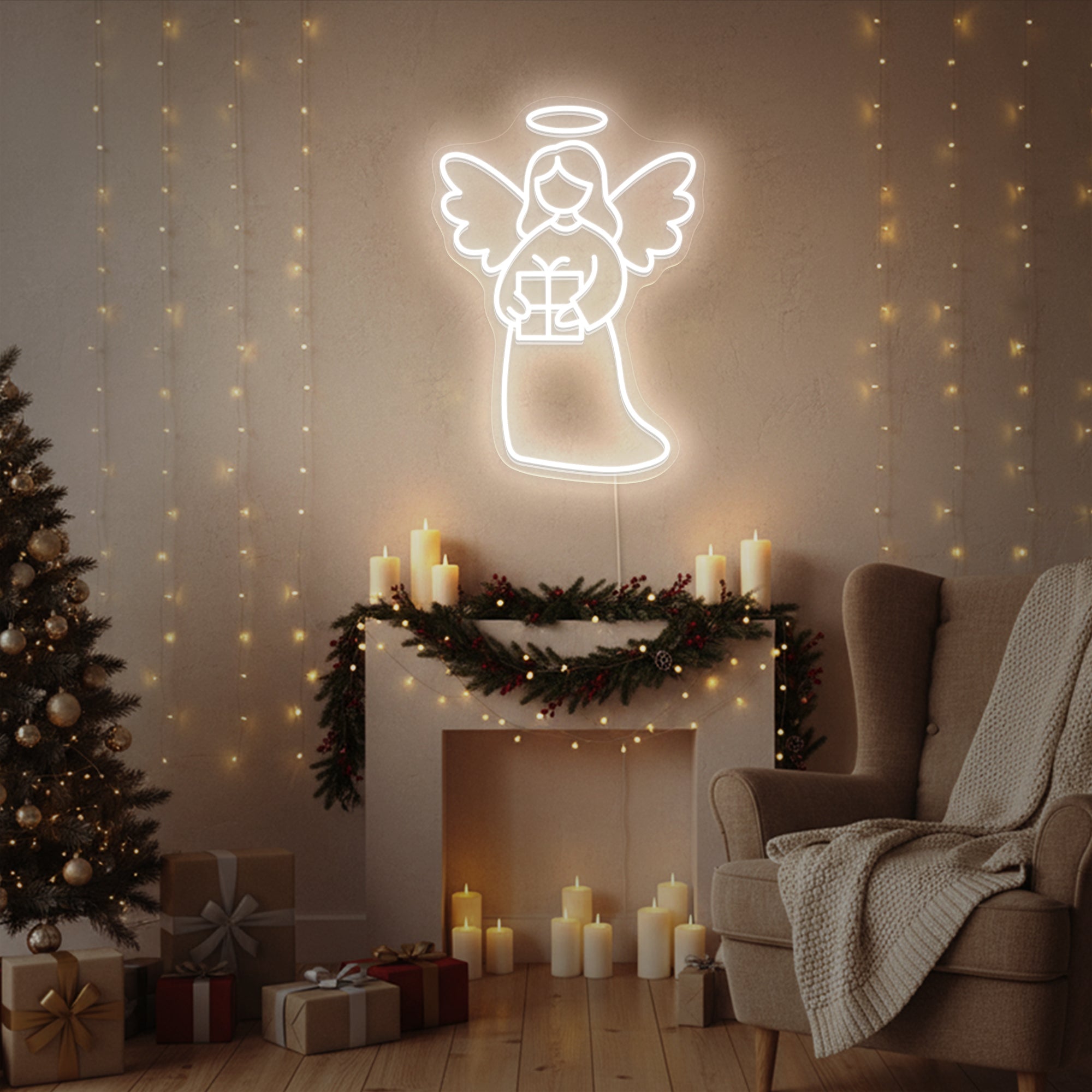 Christmas Angel Neon Sign – Holy LED Wall Light for Nativity & Holiday Home Décor