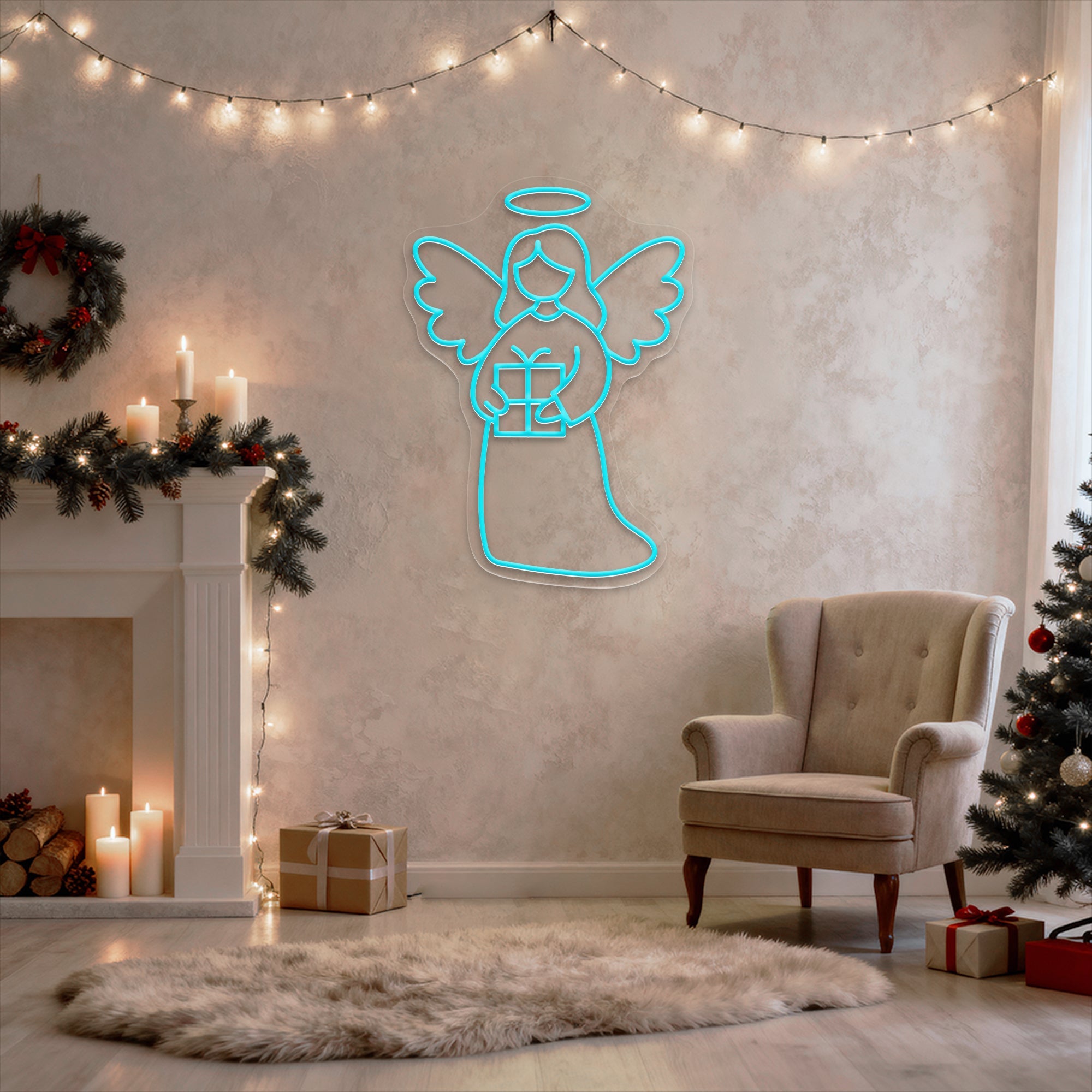 Christmas Angel Neon Sign – Holy LED Wall Light for Nativity & Holiday Home Décor