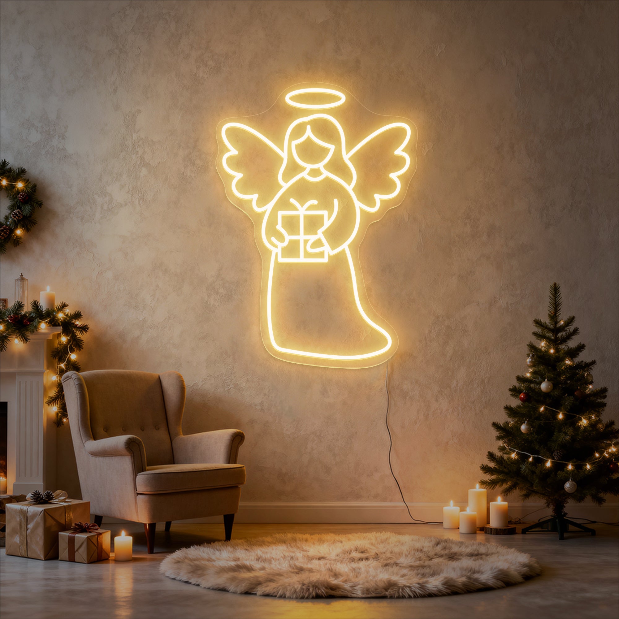 Christmas Angel Neon Sign – Holy LED Wall Light for Nativity & Holiday Home Décor