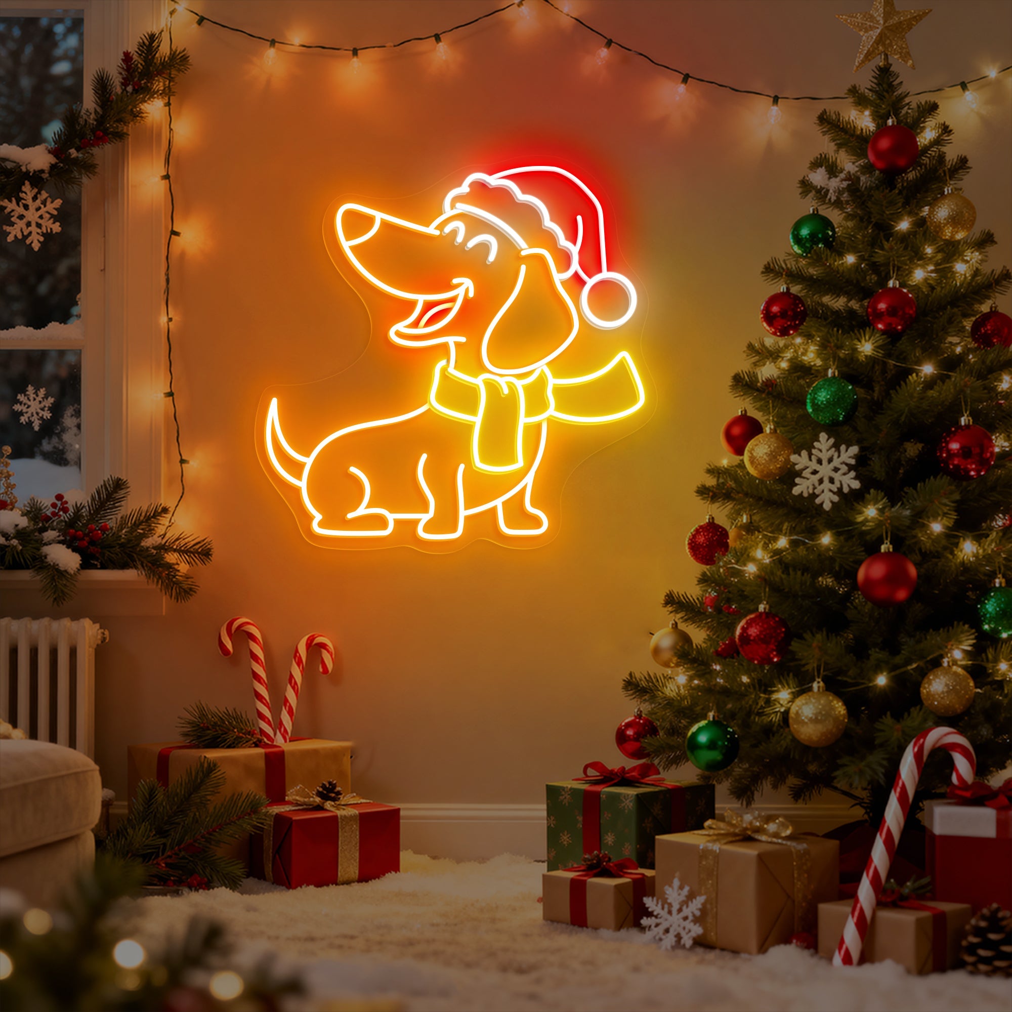 Christmas Dachshund Neon Sign – Cute Sausage Dog LED Light for Pet Lovers & Holiday Décor