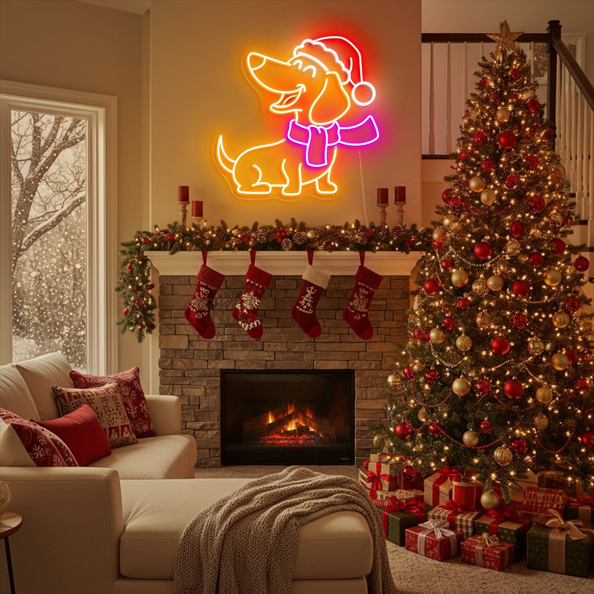 Christmas Dachshund Neon Sign – Cute Sausage Dog LED Light for Pet Lovers & Holiday Décor