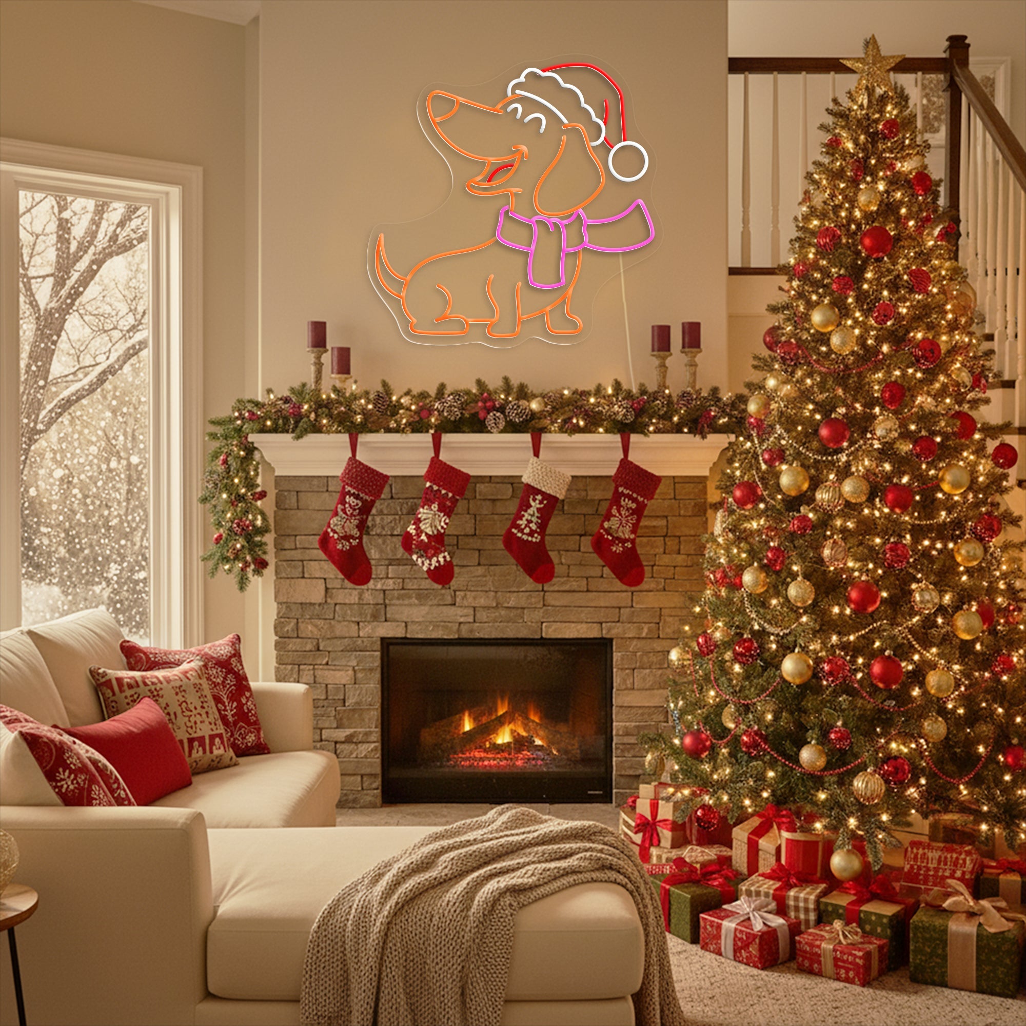 Christmas Dachshund Neon Sign – Cute Sausage Dog LED Light for Pet Lovers & Holiday Décor