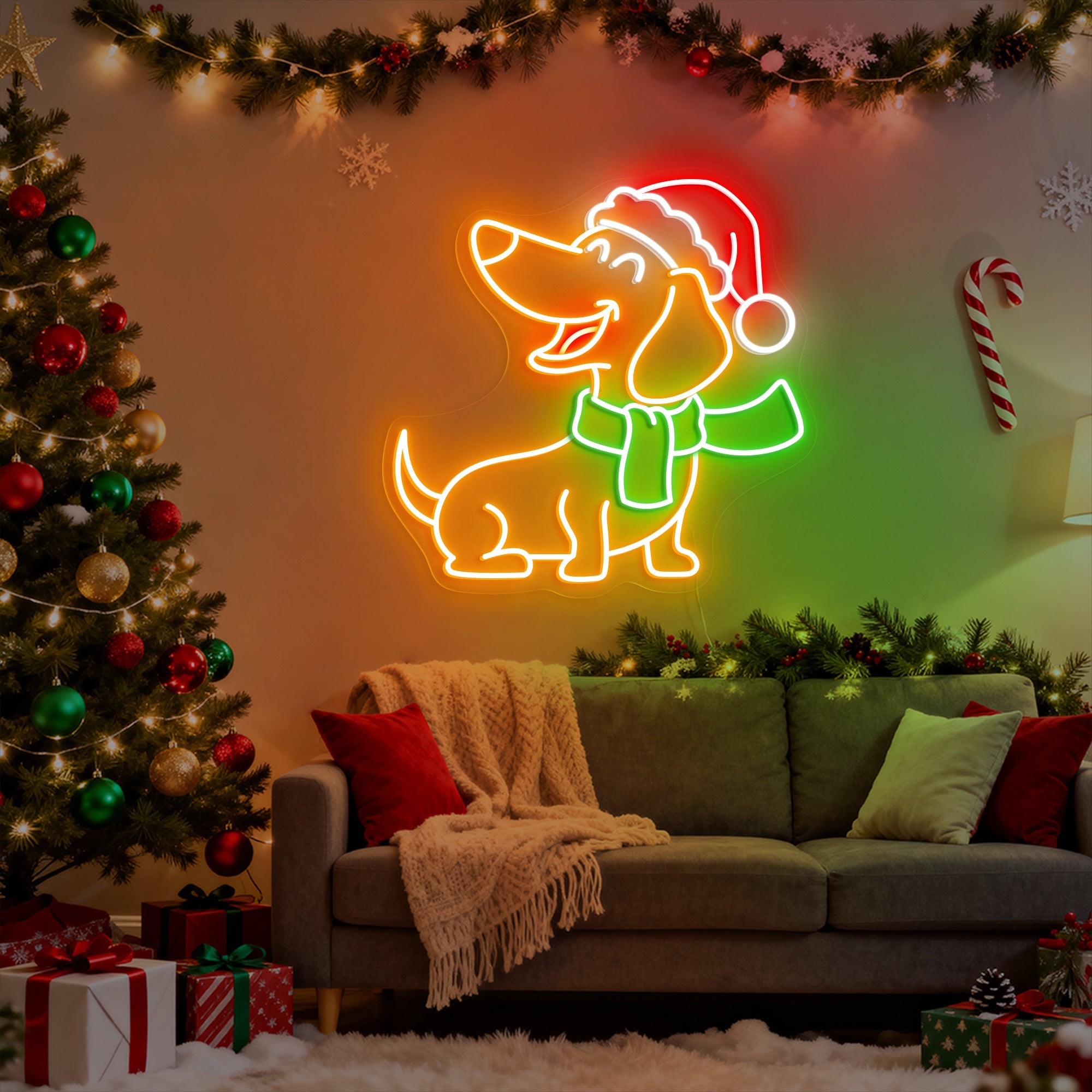 Christmas Dachshund Neon Sign – Cute Sausage Dog LED Light for Pet Lovers & Holiday Décor
