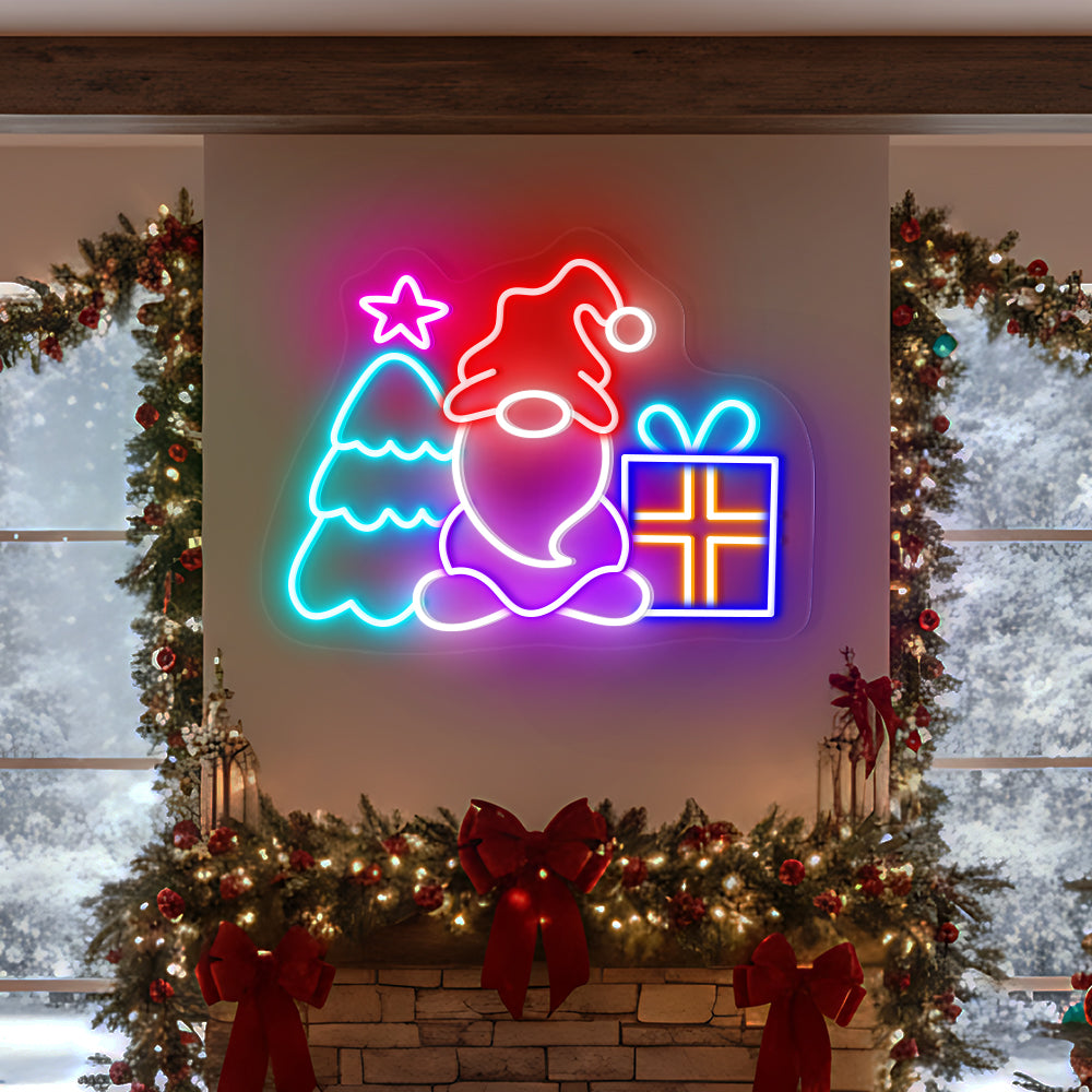 Christmas Gnomes Neon Sign – Cute Holiday LED Wall Light for Kids Room & Festive Home Décor