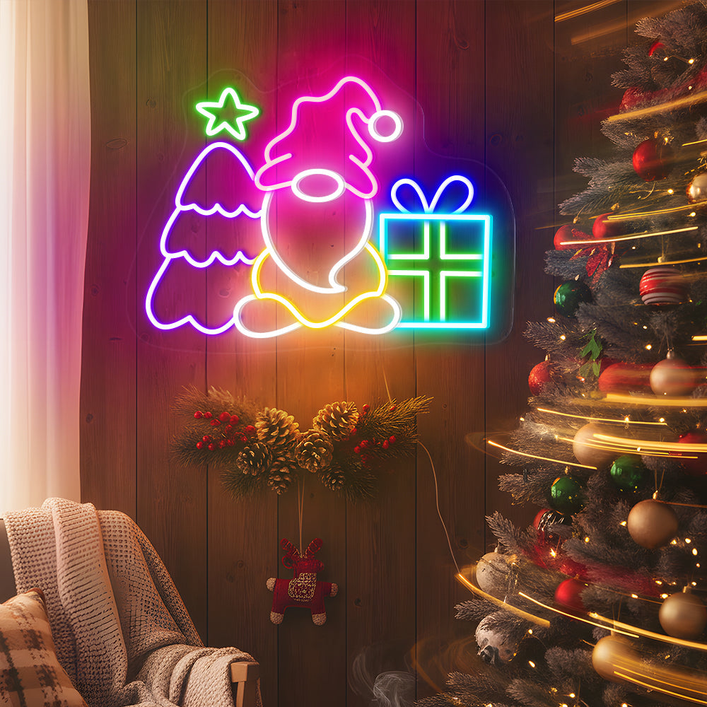 Christmas Gnomes Neon Sign – Cute Holiday LED Wall Light for Kids Room & Festive Home Décor