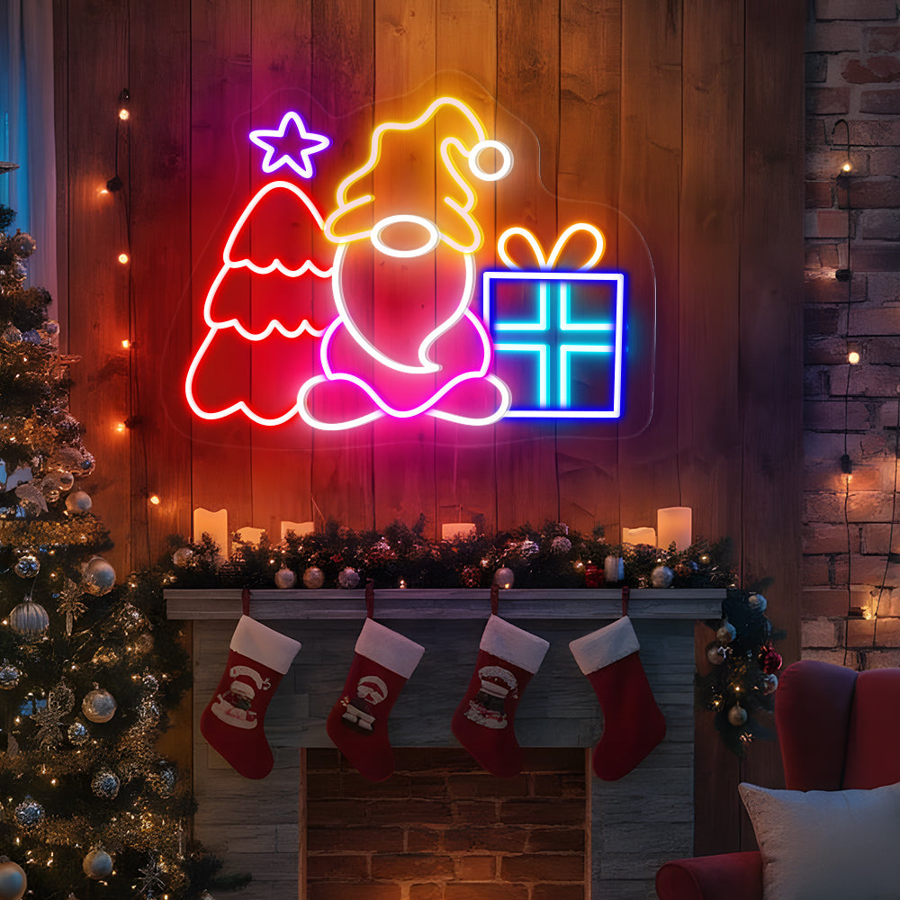Christmas Gnomes Neon Sign – Cute Holiday LED Wall Light for Kids Room & Festive Home Décor
