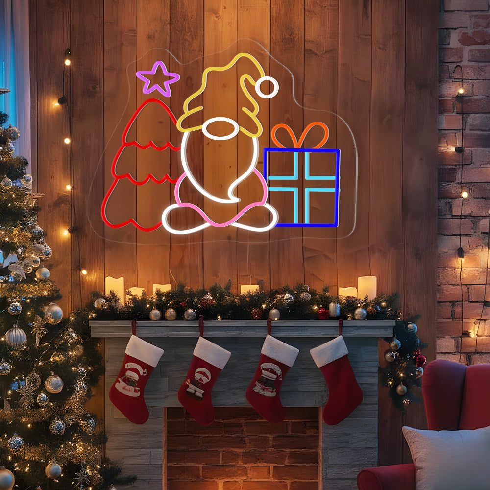 Christmas Gnomes Neon Sign – Cute Holiday LED Wall Light for Kids Room & Festive Home Décor