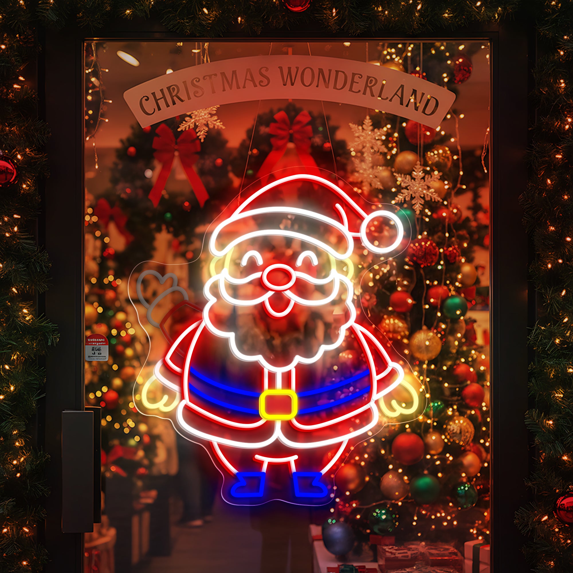 Santa Waving Hand Neon Sign – Funny Christmas LED Light for Holiday Home & Party Décor