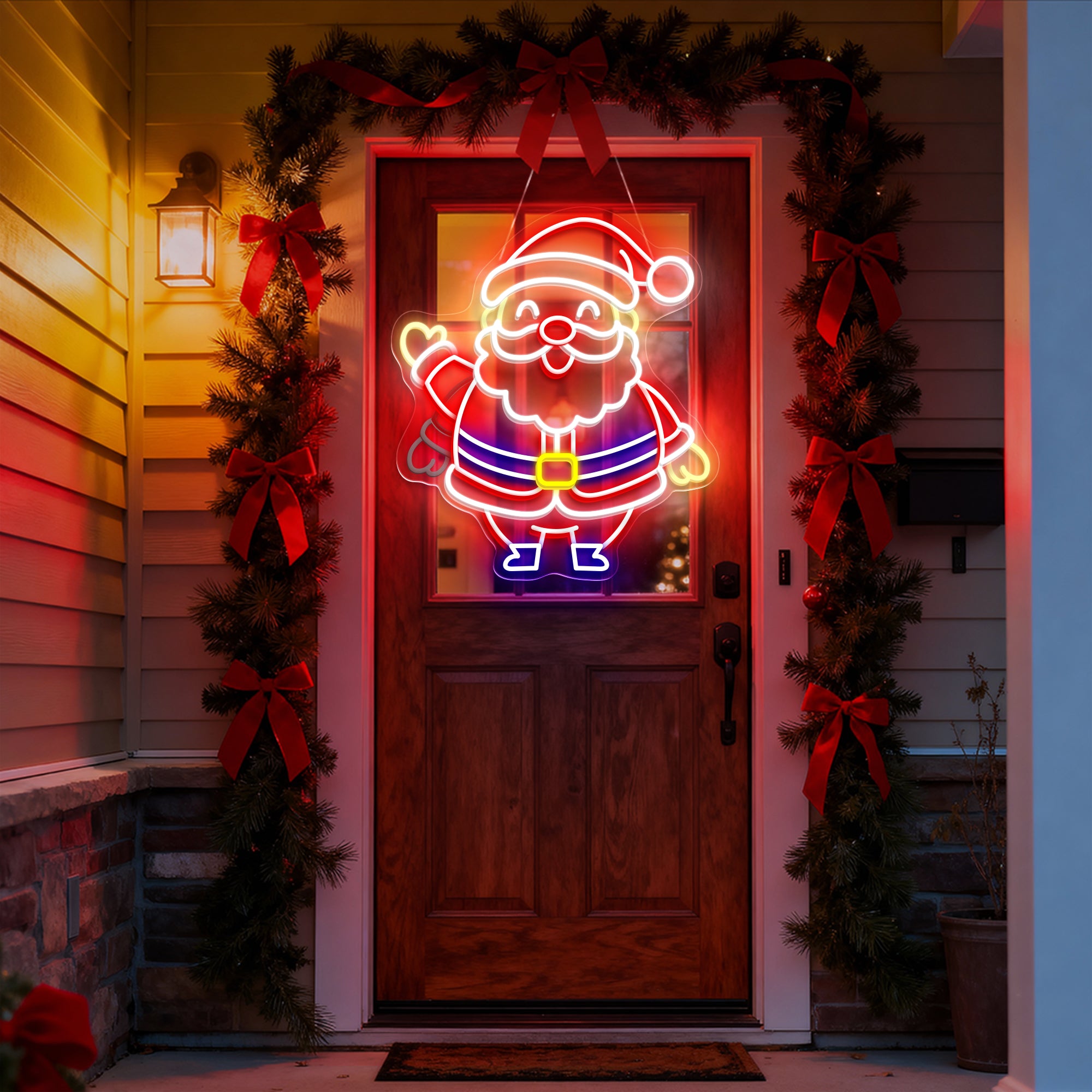 Santa Waving Hand Neon Sign – Funny Christmas LED Light for Holiday Home & Party Décor