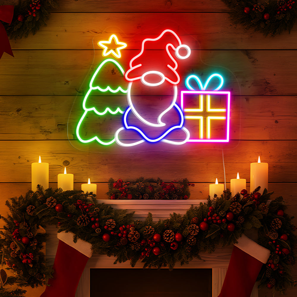 Christmas Gnomes Neon Sign – Cute Holiday LED Wall Light for Kids Room & Festive Home Décor