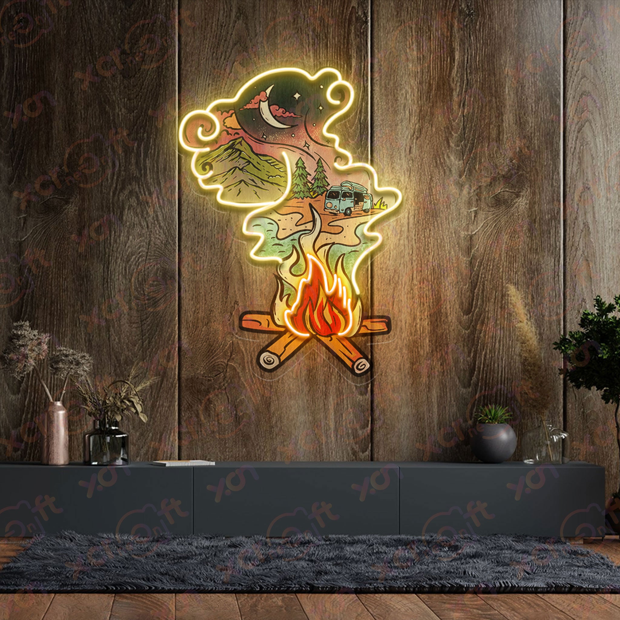 Camping Fire Man Cave LED Neon Sign