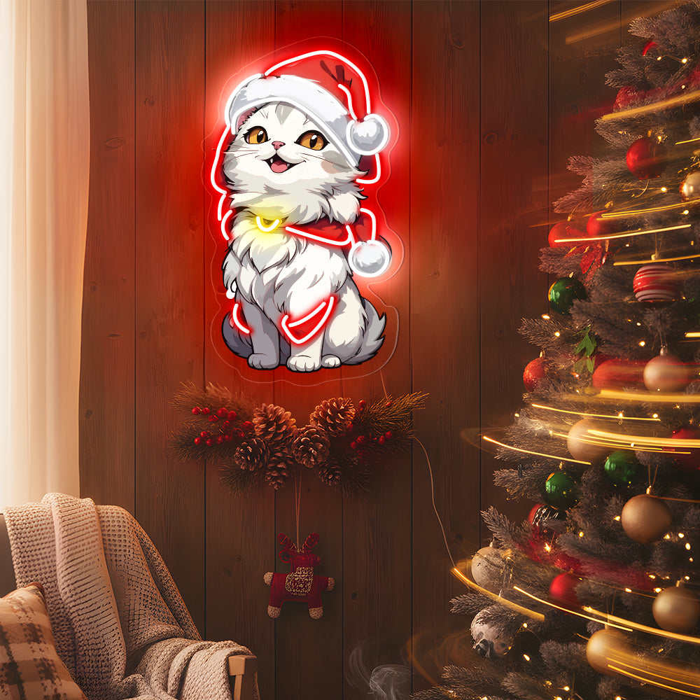 Meow Christmas Neon Sign UV Printed Wall Decor