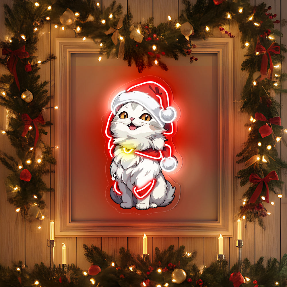 Meow Christmas Neon Sign UV Printed Wall Decor