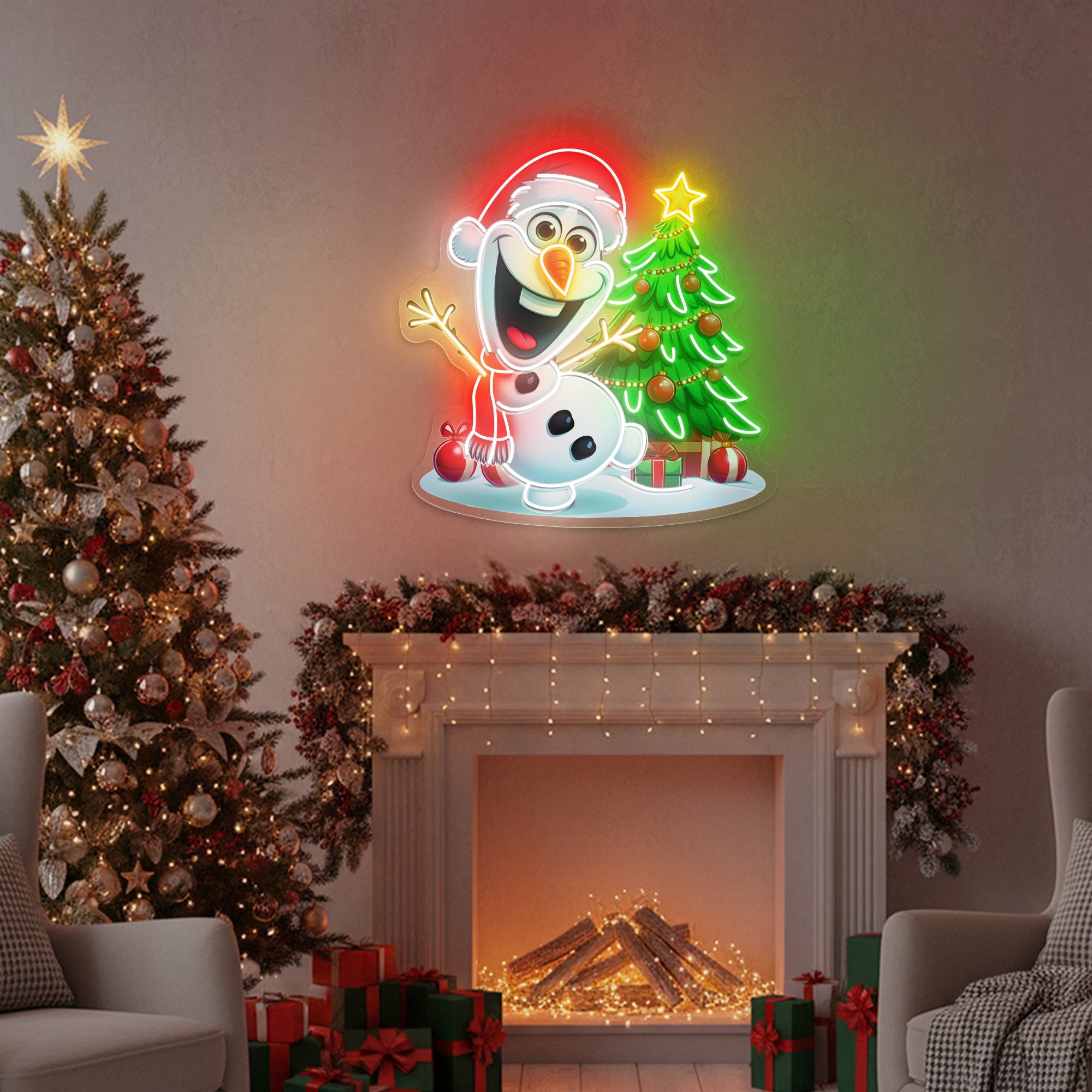 Cute Olaf Neon Sign Winter Holiday Decor
